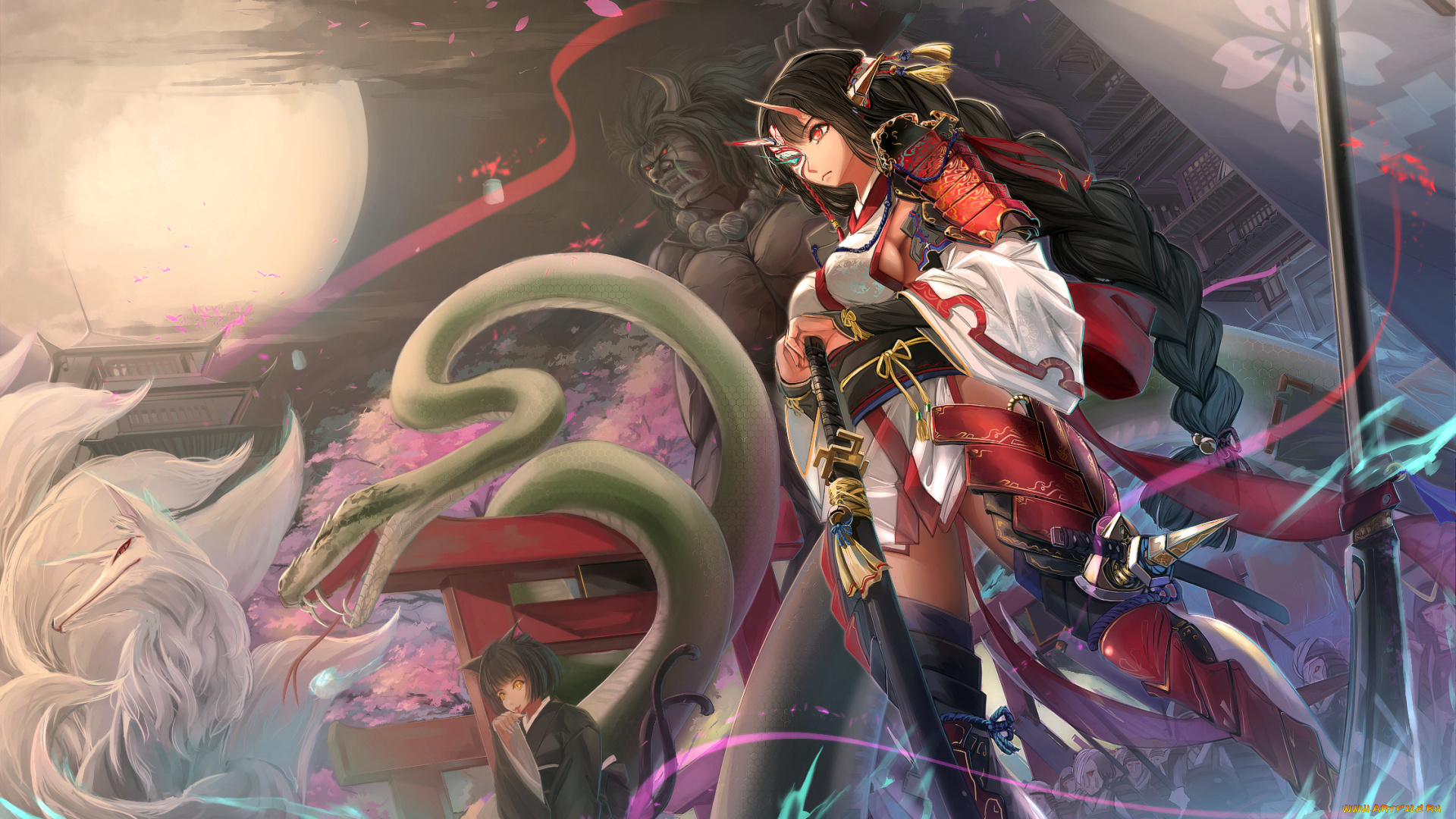 аниме, kikivi, , artbook, девушка, арт, kikivi, существа, меч, змея