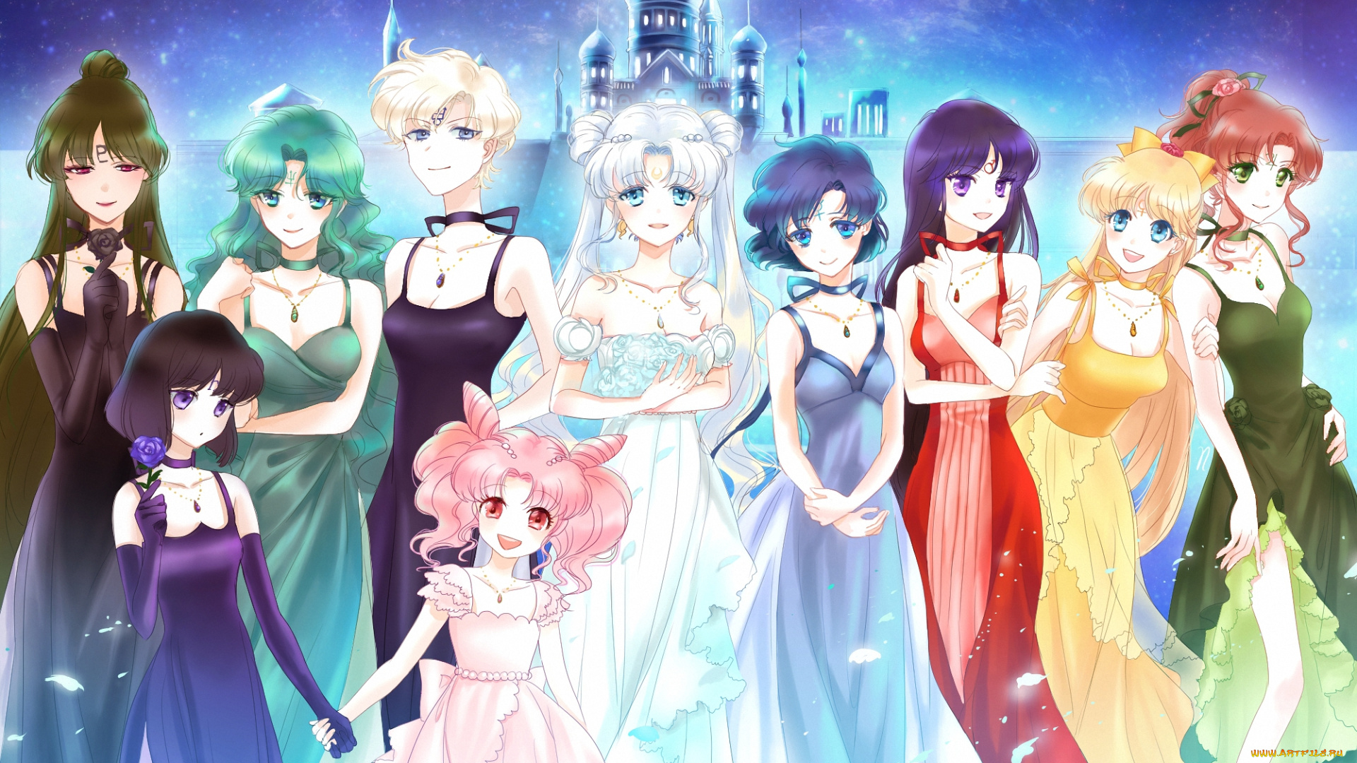 аниме, sailor, moon, sailor, mercury, neptun, pluton, venus, serenity, princess, mars, jupiter, uran, saturn