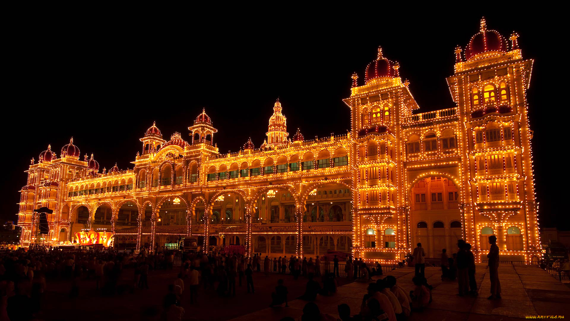 города, -, дворцы, , замки, , крепости, майсур, индия, штат, карнатака, дворец, фестиваль, дасара, ночь, огни