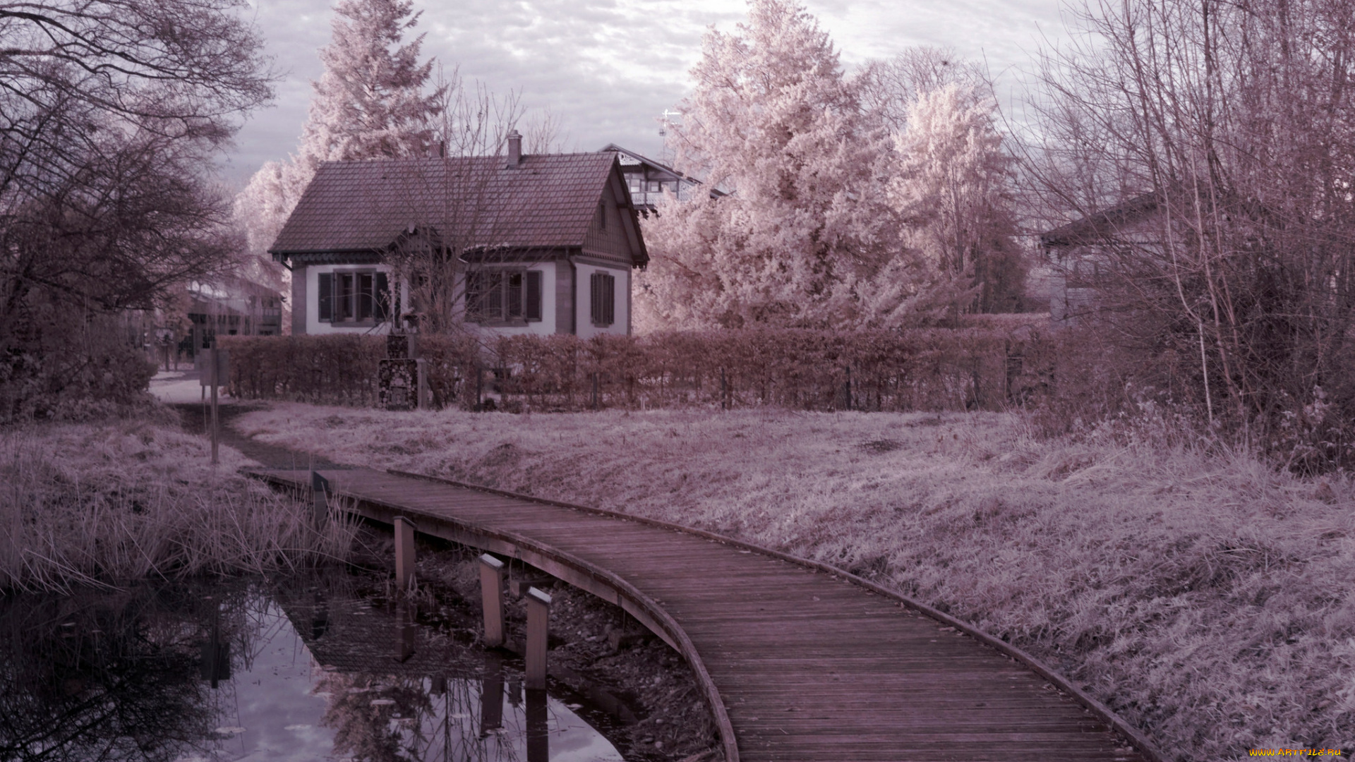 города, -, здания, , дома, пейзаж, мост, озеро, дом