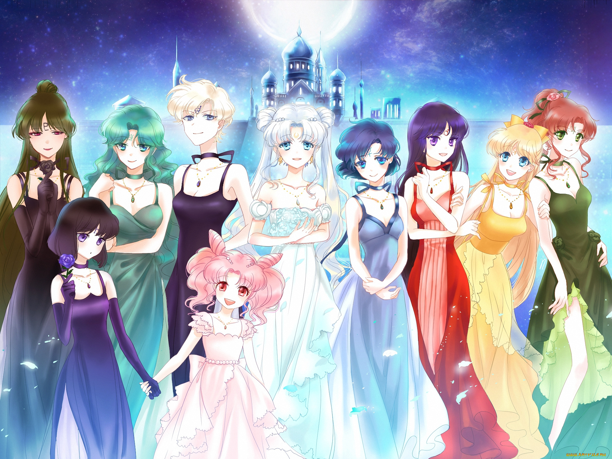 аниме, sailor, moon, sailor, mercury, neptun, pluton, venus, serenity, princess, mars, jupiter, uran, saturn
