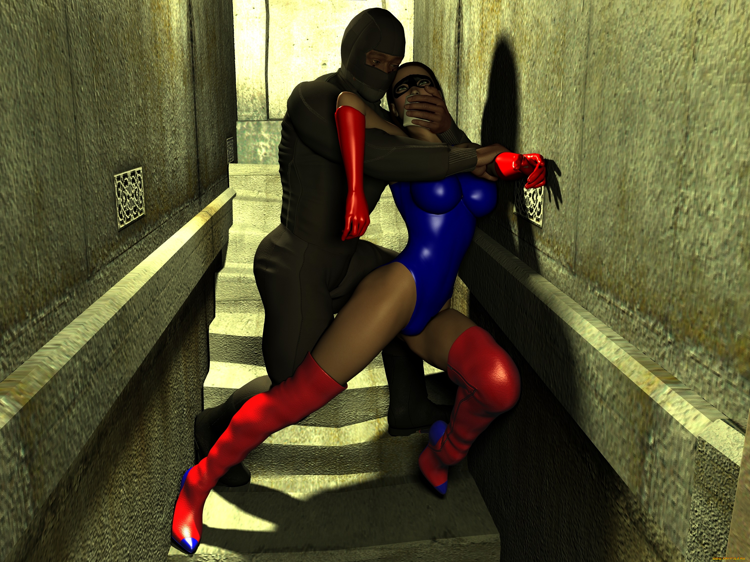 3д, графика, фантазия, , fantasy, ниндзя, взгляд, фон, девушка