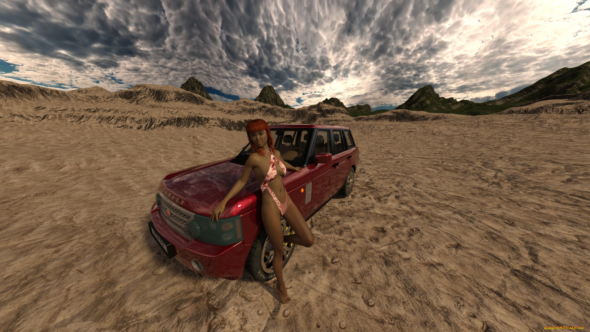 3д, графика, люди-авто, мото, , people-, car, , , moto, взгляд, автомобиль, фон, девушка