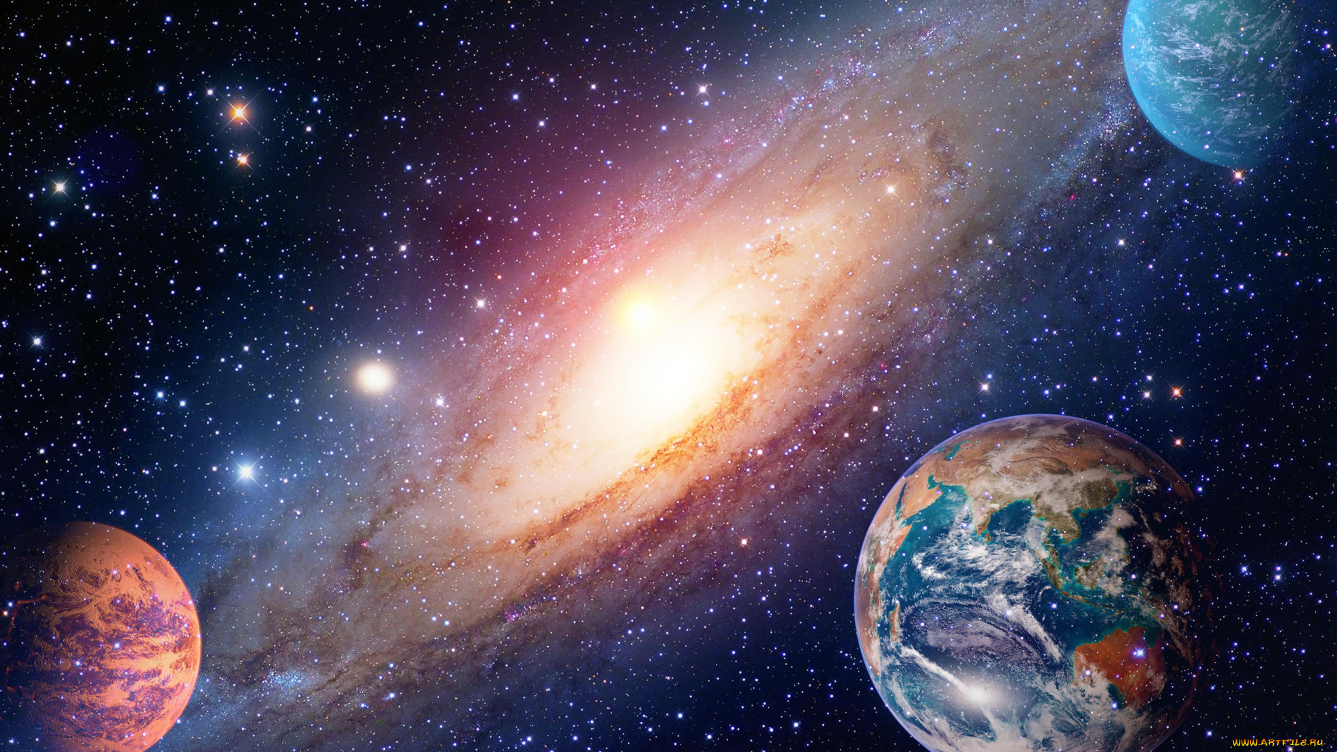 космос, арт, галактика, вселенная, звезды, планеты