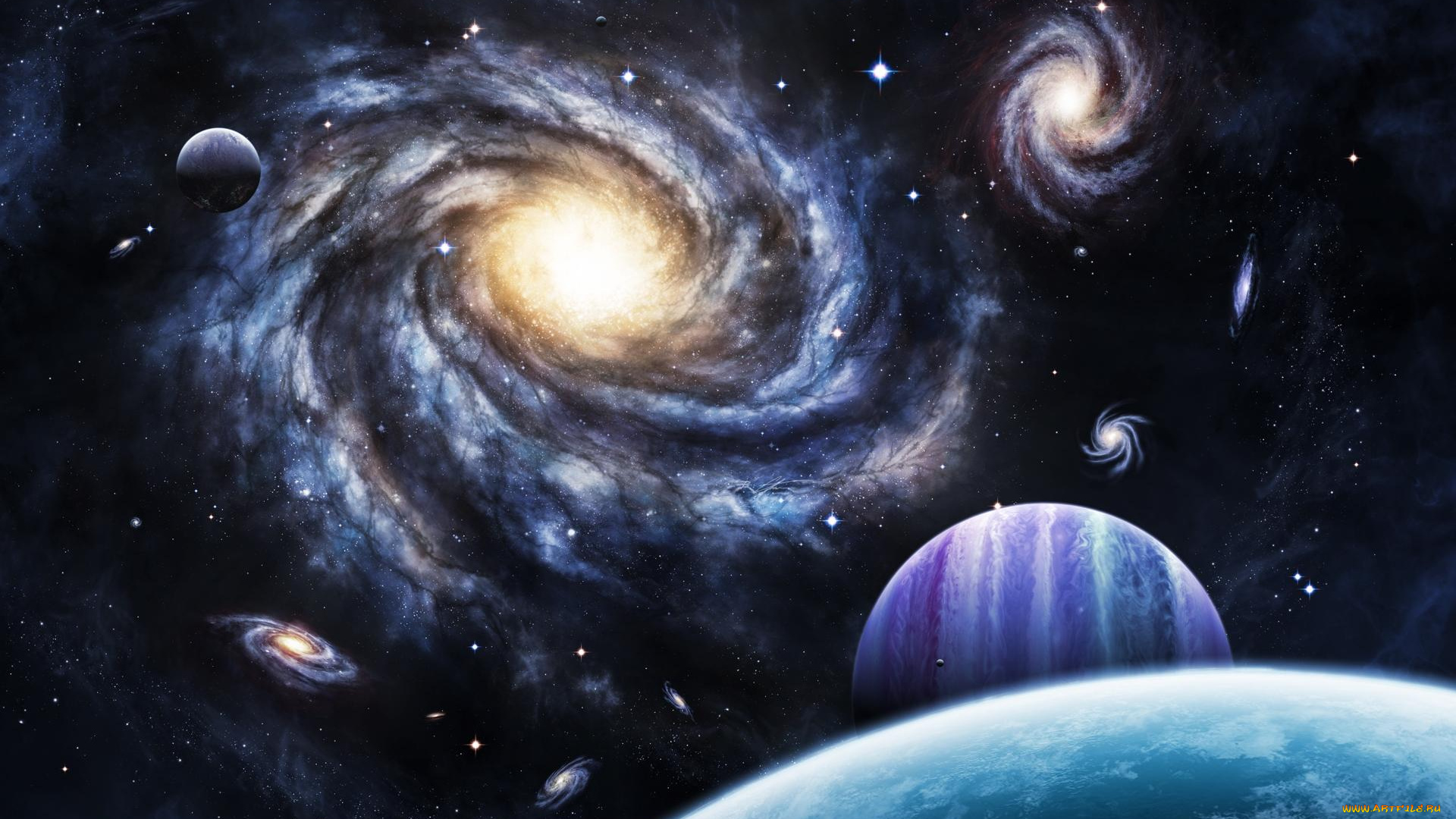 космос, арт, галактика, вселенная, звезды, планеты