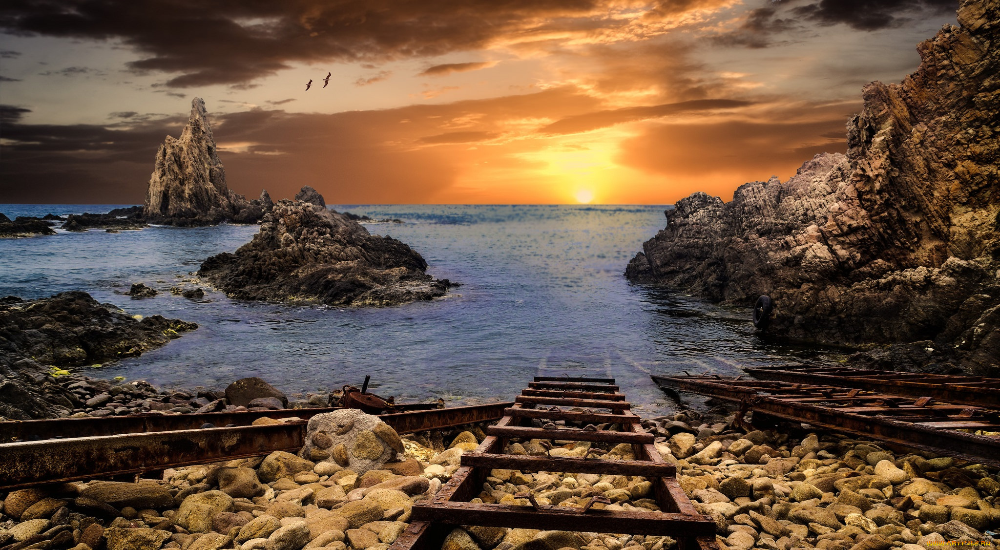 природа, побережье, рассвет