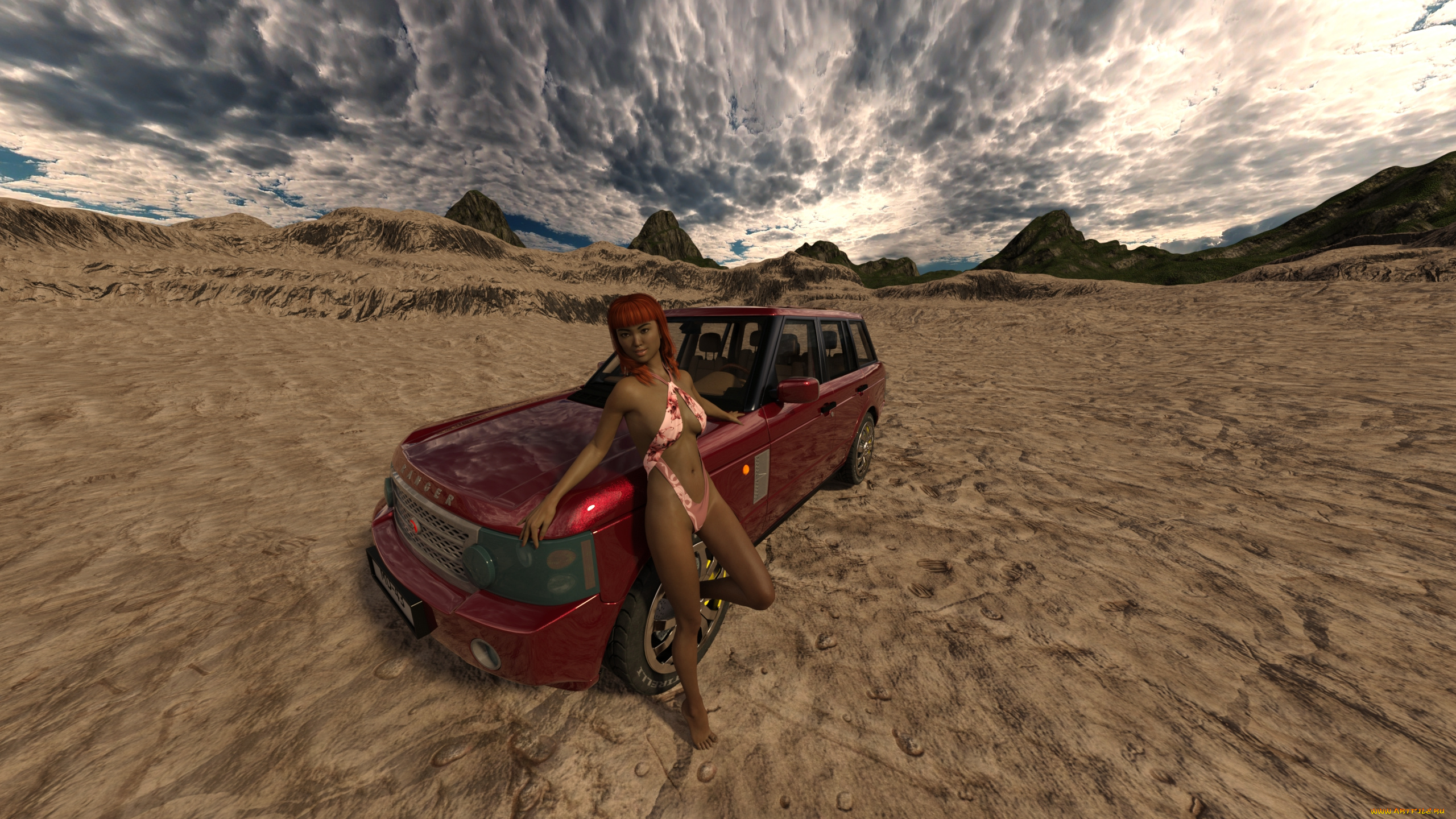 3д, графика, люди-авто, мото, , people-, car, , , moto, взгляд, автомобиль, фон, девушка