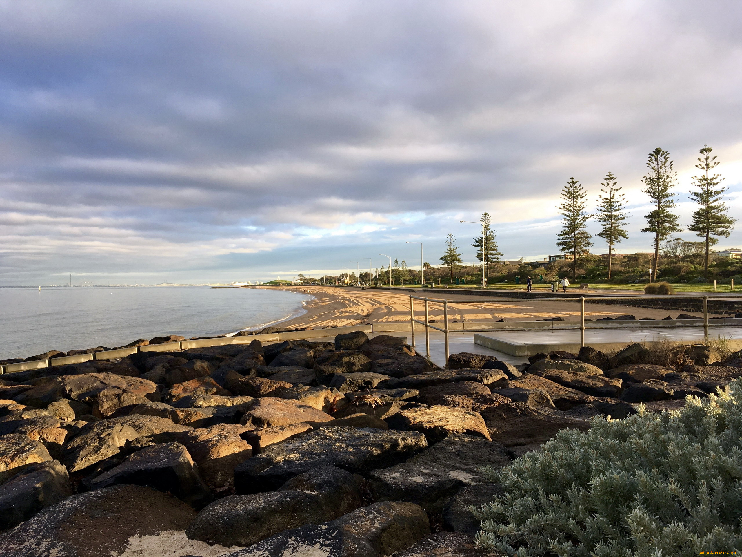 природа, побережье, набережная, камни