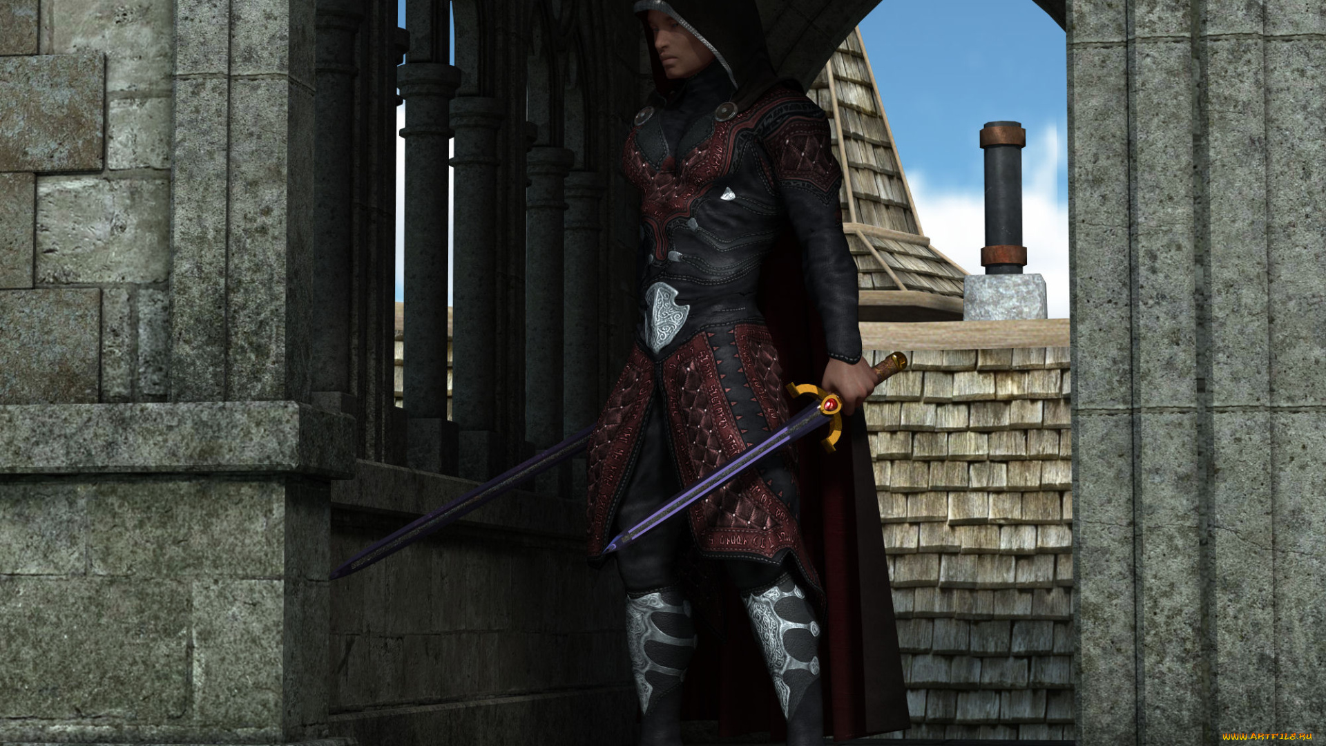 3д, графика, фантазия, , fantasy, взгляд, мужчина, фон, оружие