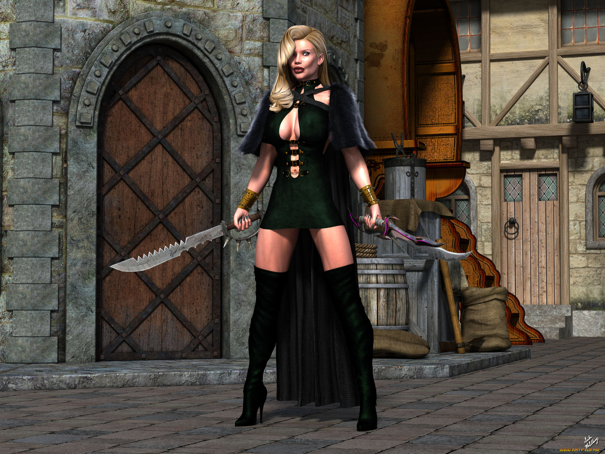 3д, графика, фантазия, , fantasy, фон, взгляд, девушка, оружия, грудь