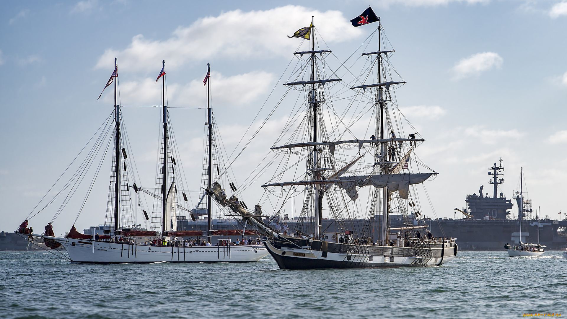 корабли, парусники, паруса, мачты