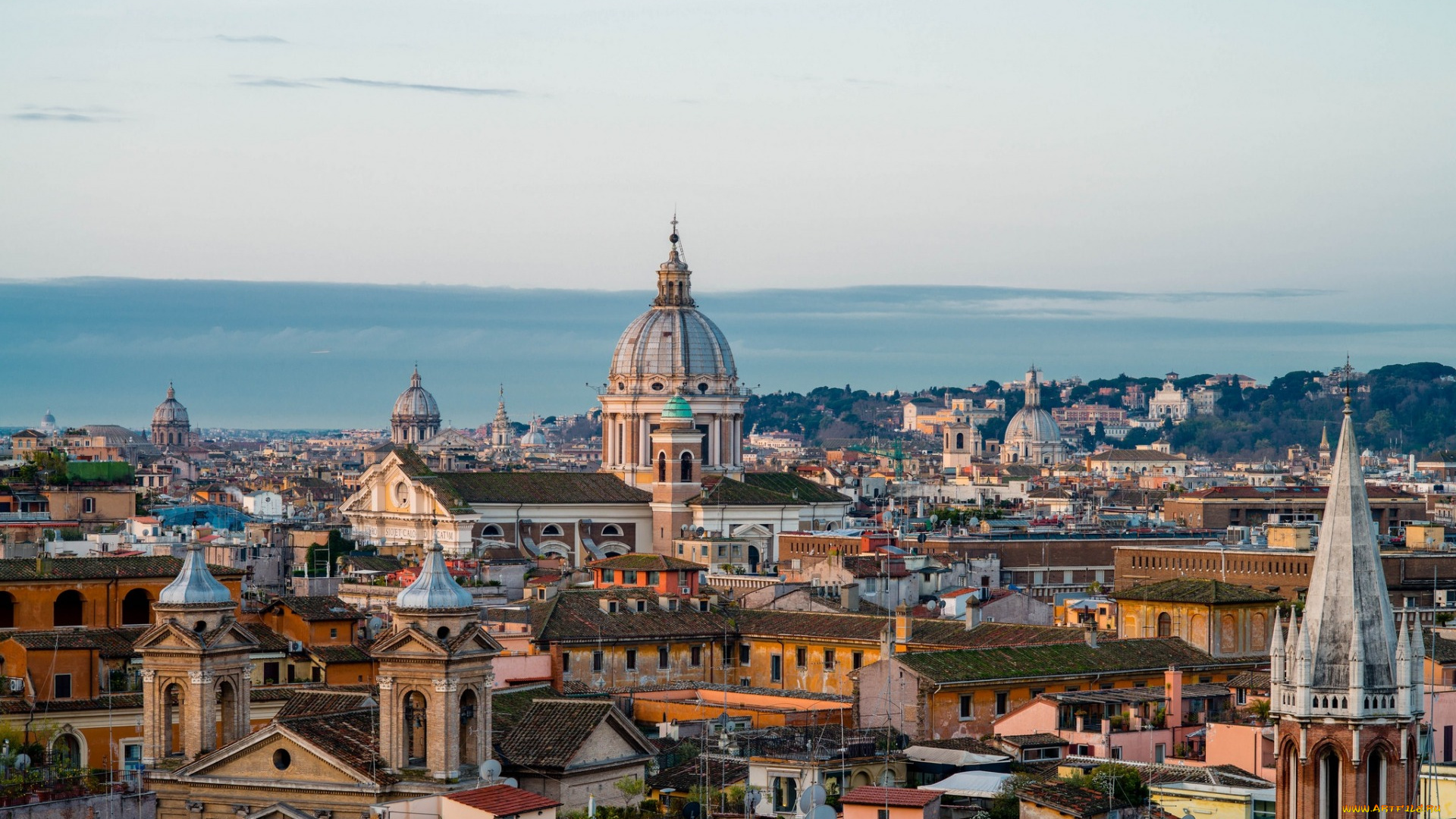 рим, , италия, города, , ватикан, , италия, закат, достопримечательности, городской, вид, вечер, кампо, марцио, крыши