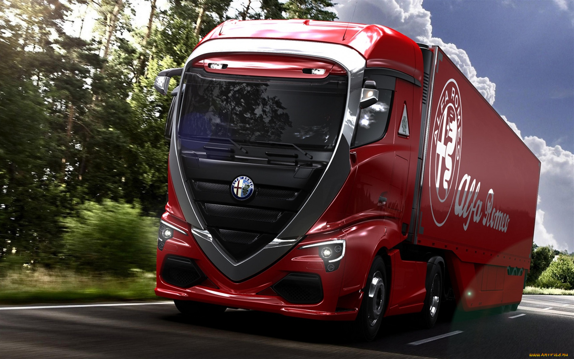 alfa, romeo, truck, concept, автомобили, alfa, romeo, красный, грузовой, транспорт, фура, трасса, alfa, romeo, truck, concept