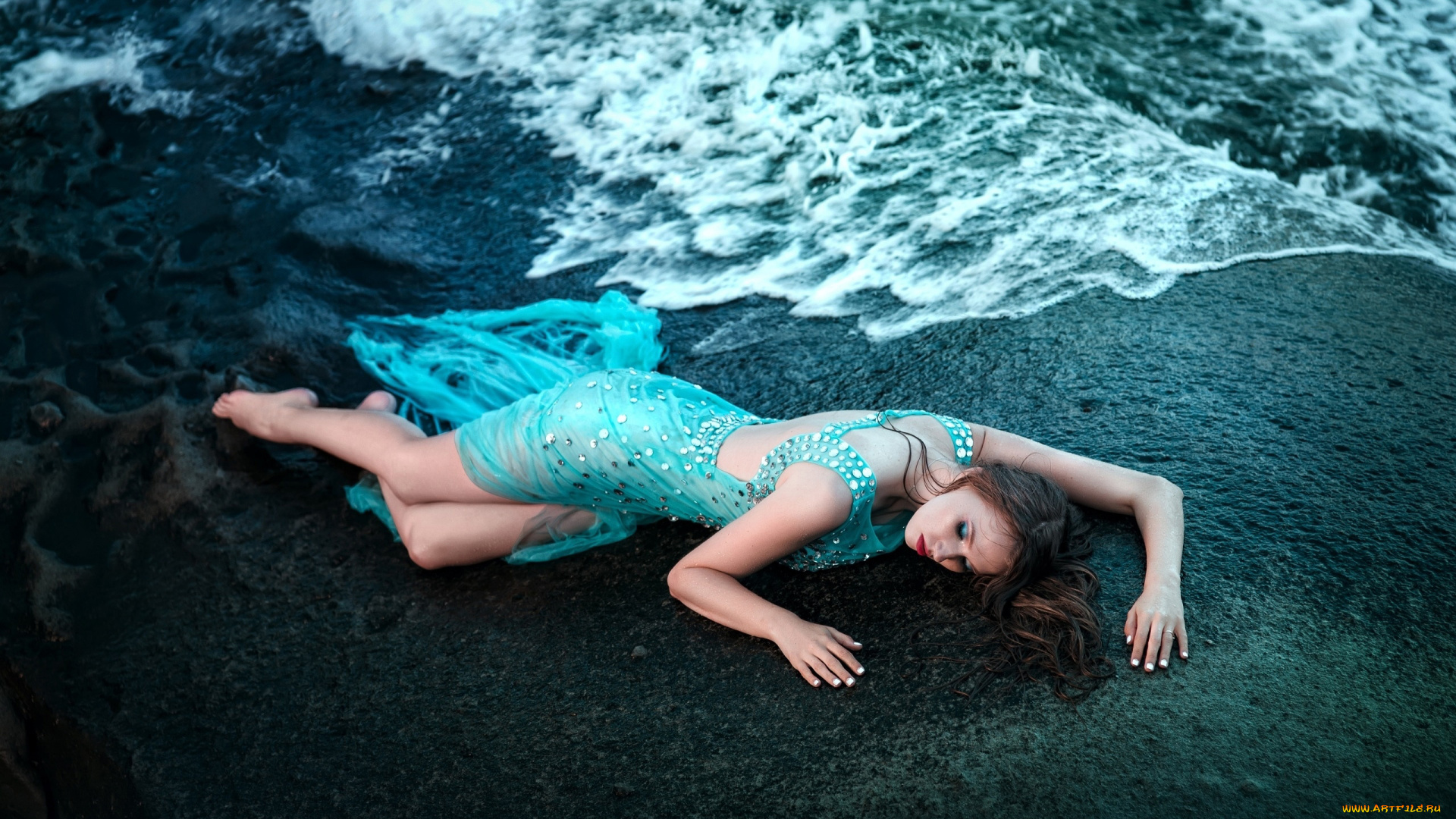 девушки, -, брюнетки, , шатенки, песок, волны, брюнетка, поза