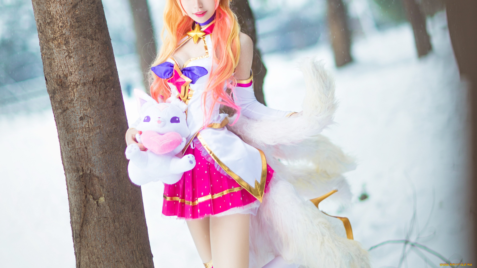 девушки, dong, dong, guai, костюм, лес, снег, игрушка, хвосты