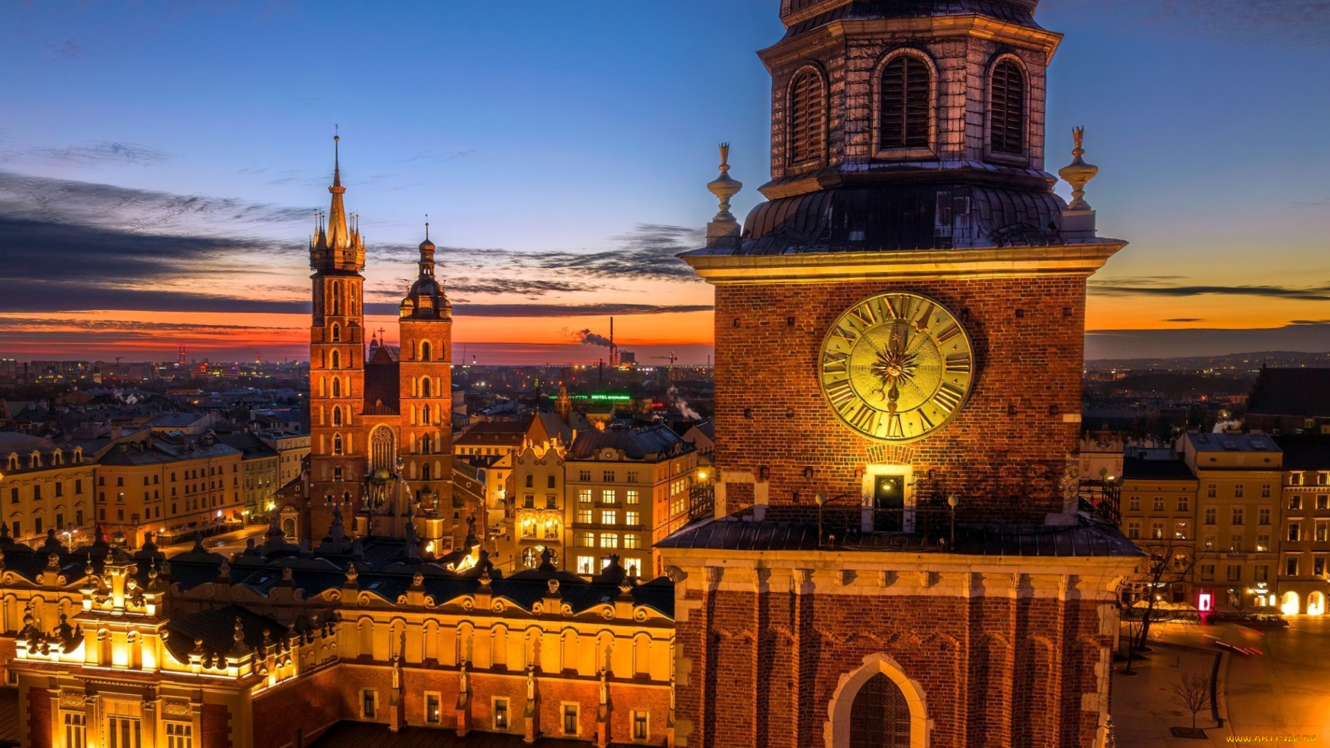 townhall, and, basilica, of, saint, mary, города, краков, , польша, townhall, and, basilica, of, saint, mary