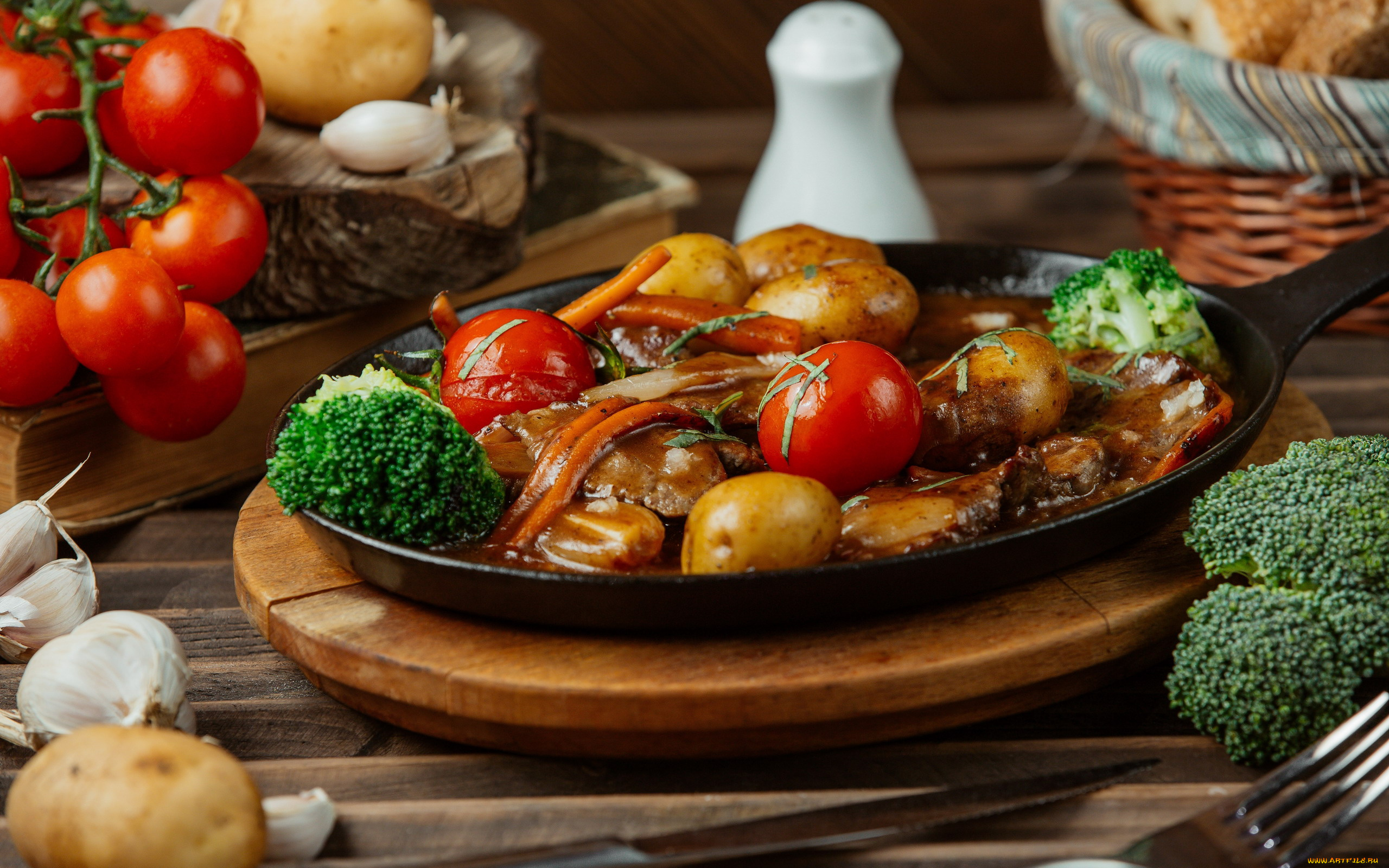 еда, овощи, помидоры, картофель, брокколи, чеснок