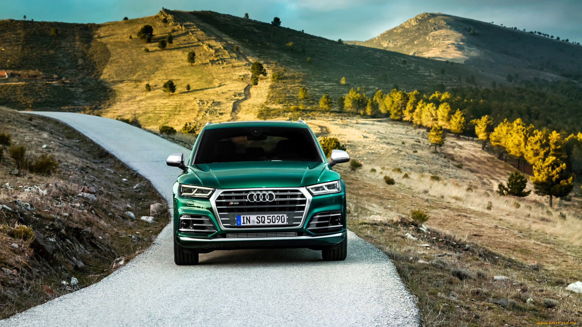 audi, sq5, автомобили, audi, зеленый, дорога, горы, деревья