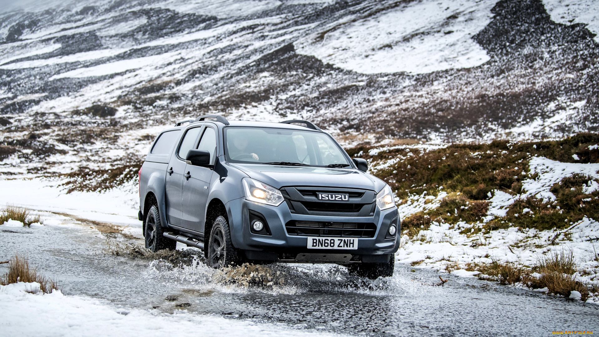 автомобили, isuzu, голубой, горы, снег