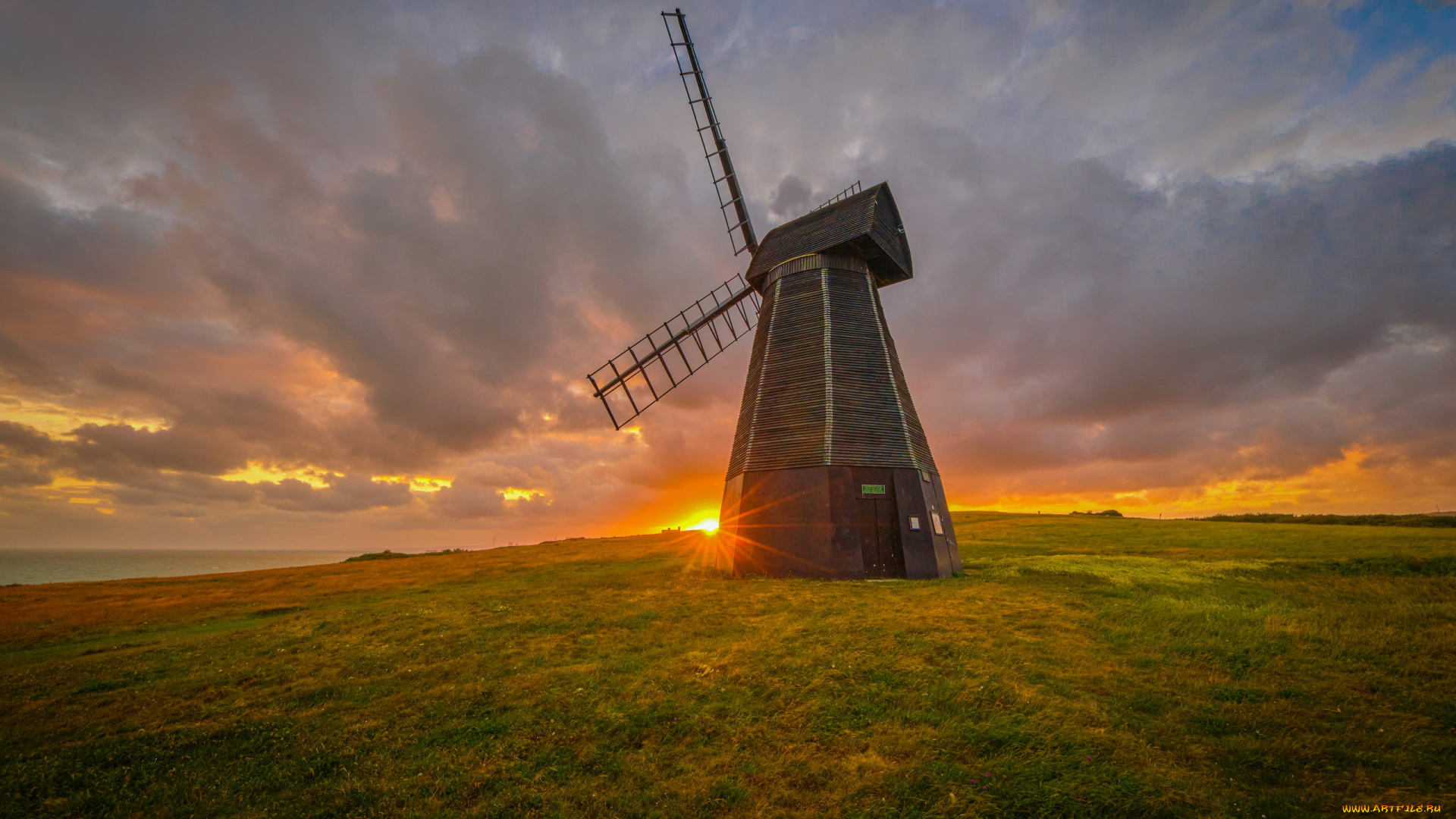 разное, мельницы, закат, облака, мельница, поле