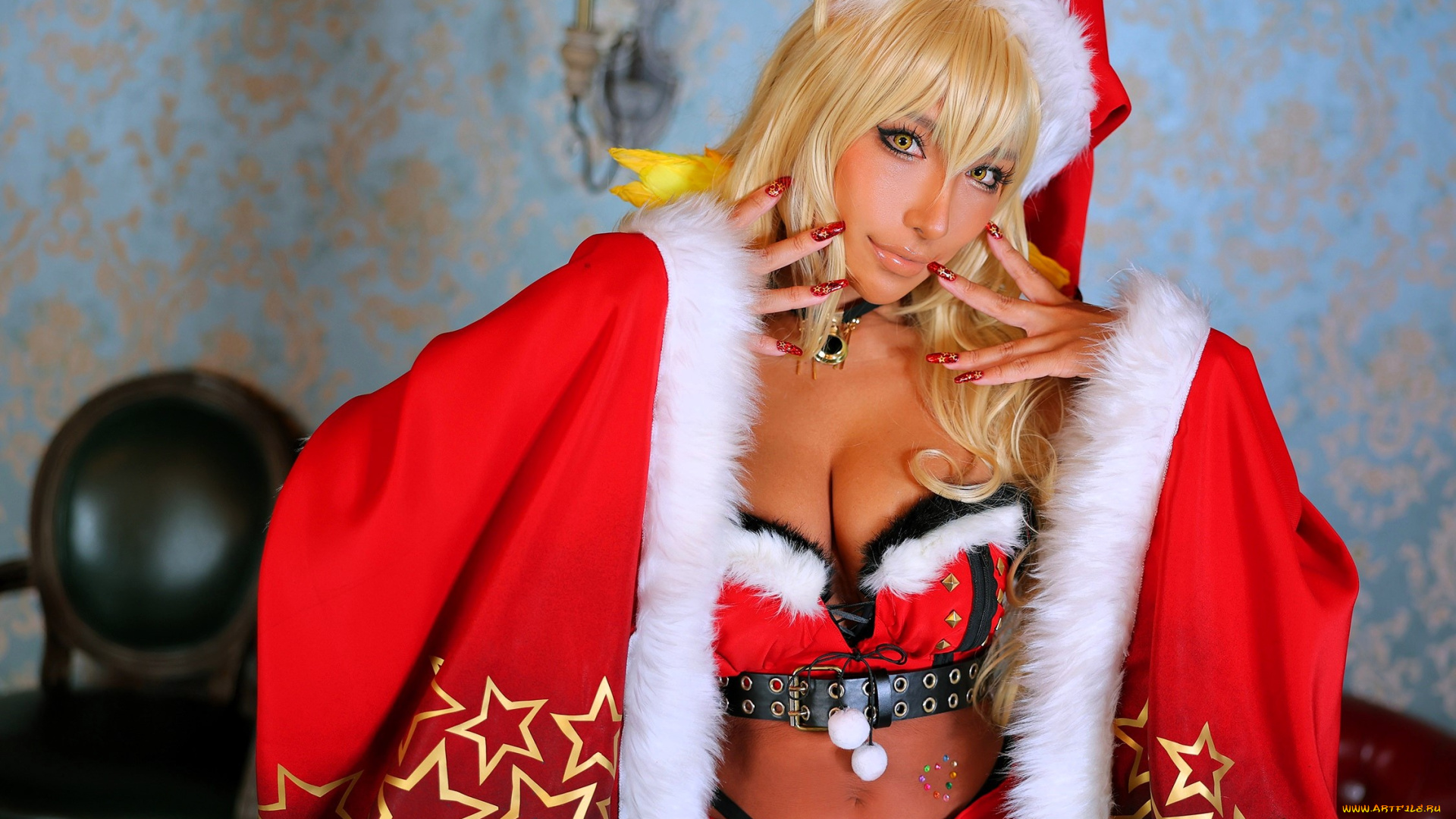 девушки, nonsummerjack, образ, косплей, наряд, костюм, ушки, шапка, хвост, топ, рукава, кресло