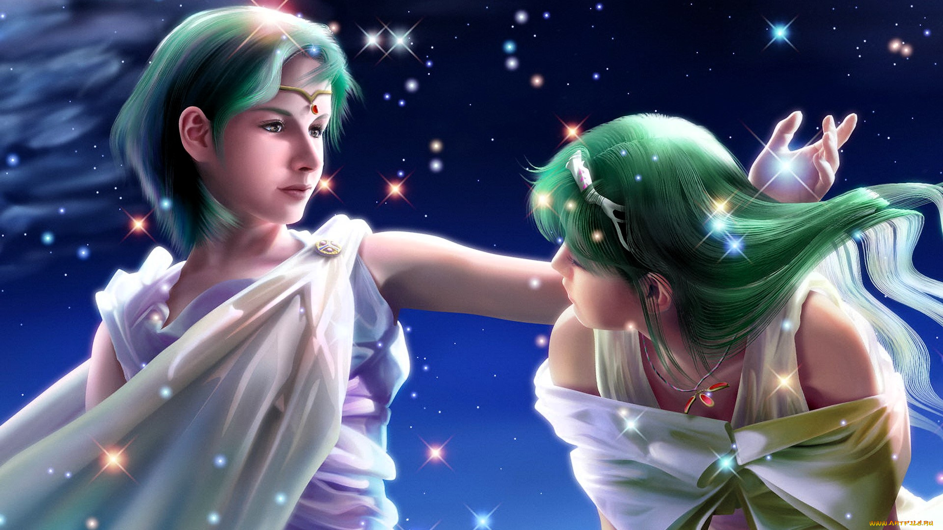 фэнтези, _kagaya, девушки, сестры, танец, звезды