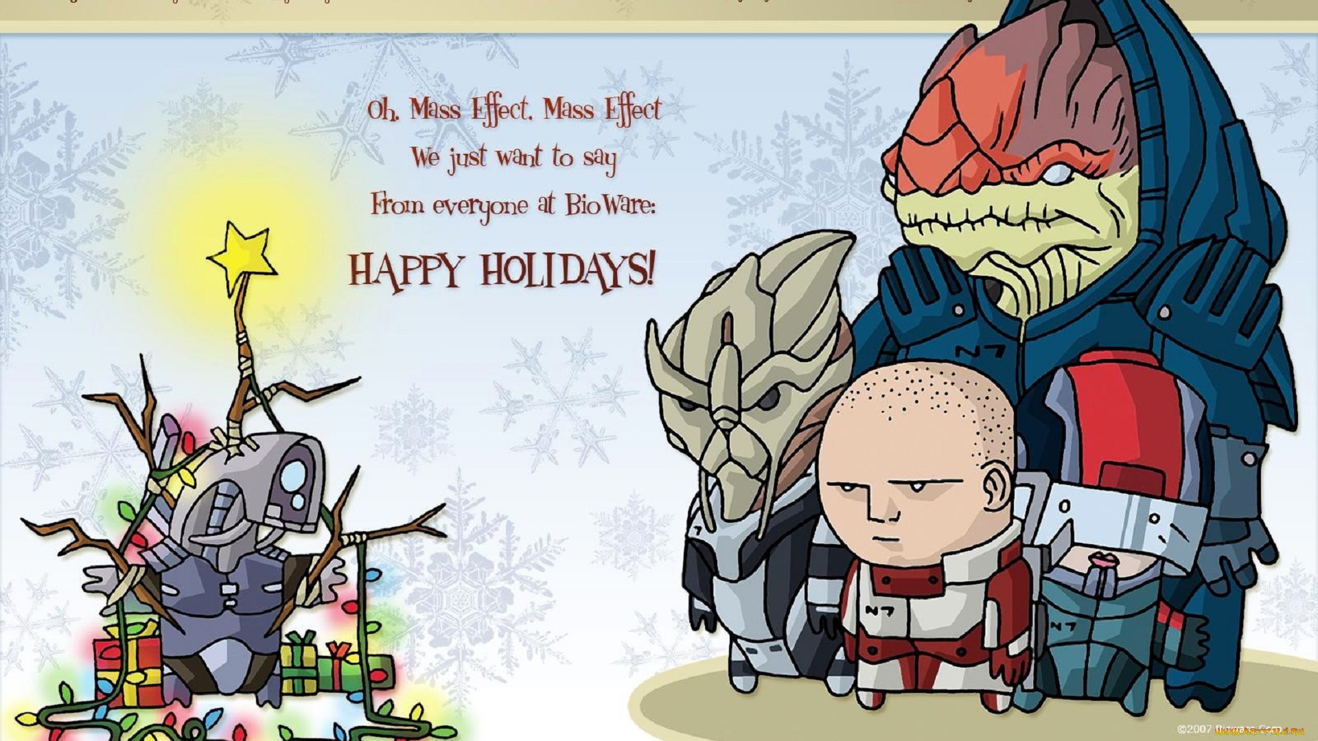 видео, игры, mass, effect, персонажи, подарки, гирлянда