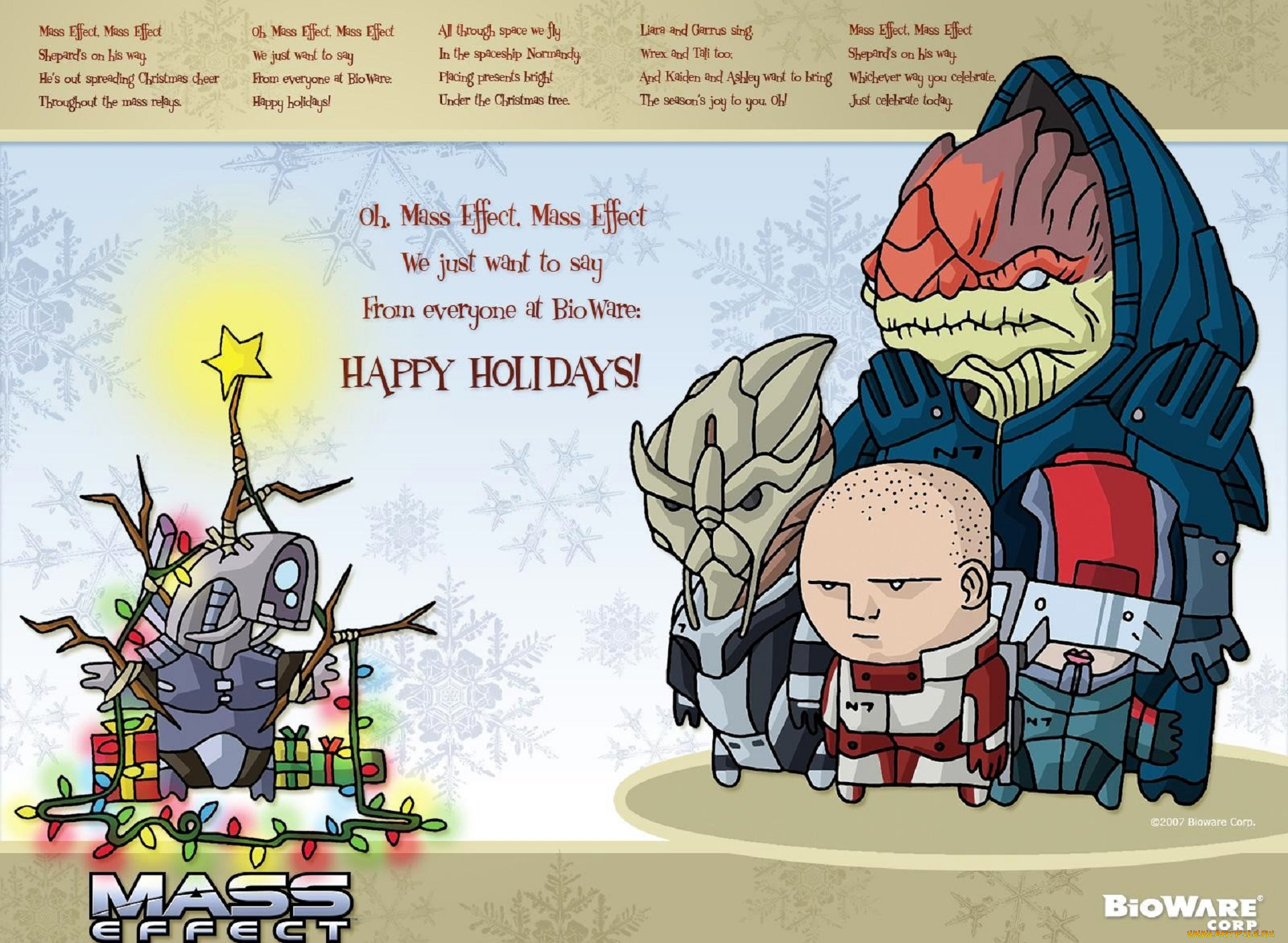 видео, игры, mass, effect, персонажи, подарки, гирлянда