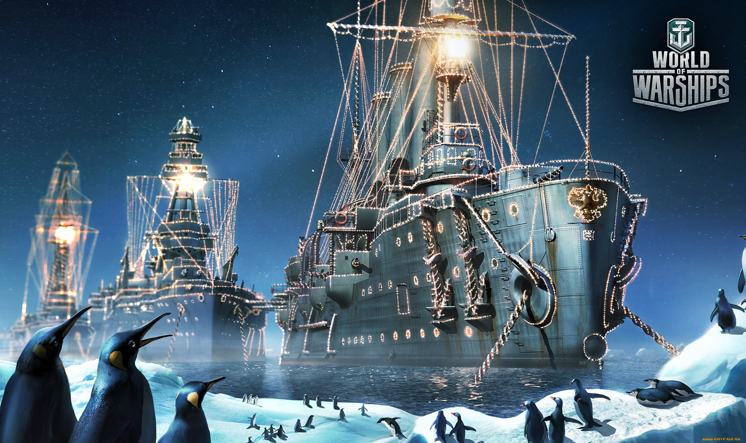 видео, игры, world, of, warships, корабли, огни, море, льды, пингвины