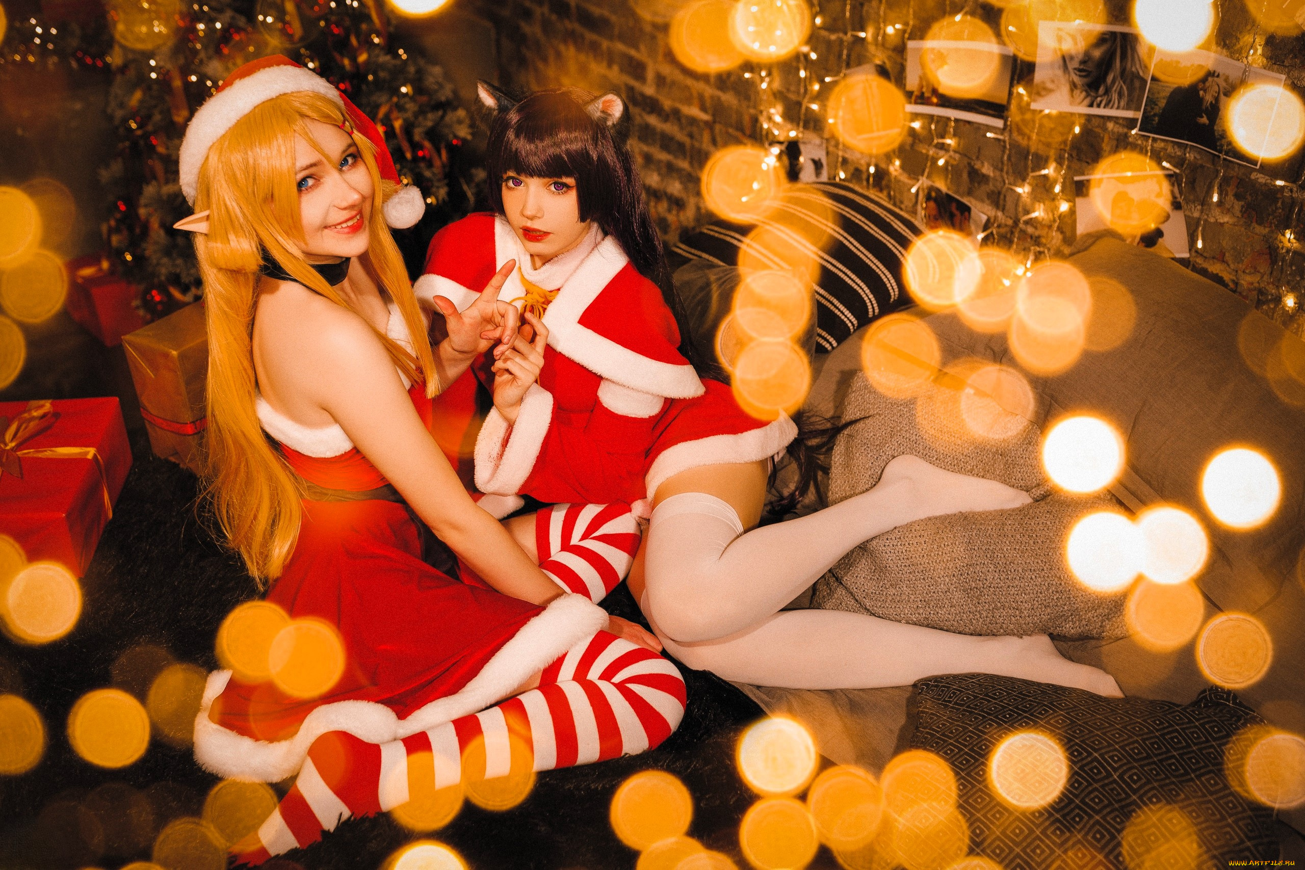 девушки, карина, салахутдинова, , tenletters, подруги, образы, костюмы, наряды, косплей, новый, год, блики, ёлка, подарки