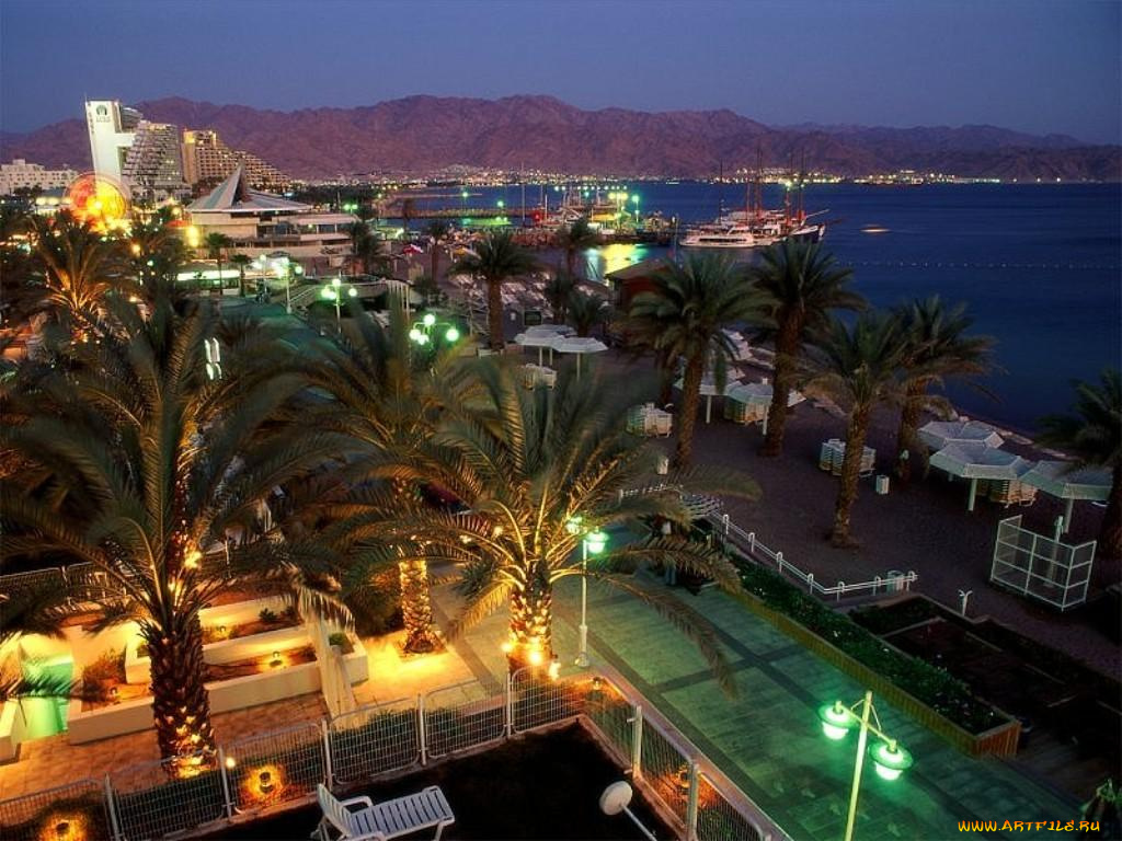 eilat, israel, города, огни, ночного