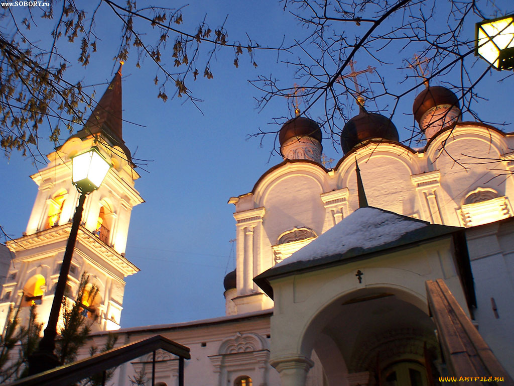 москва, зима, ночь, владимирская, церковь, города, россия