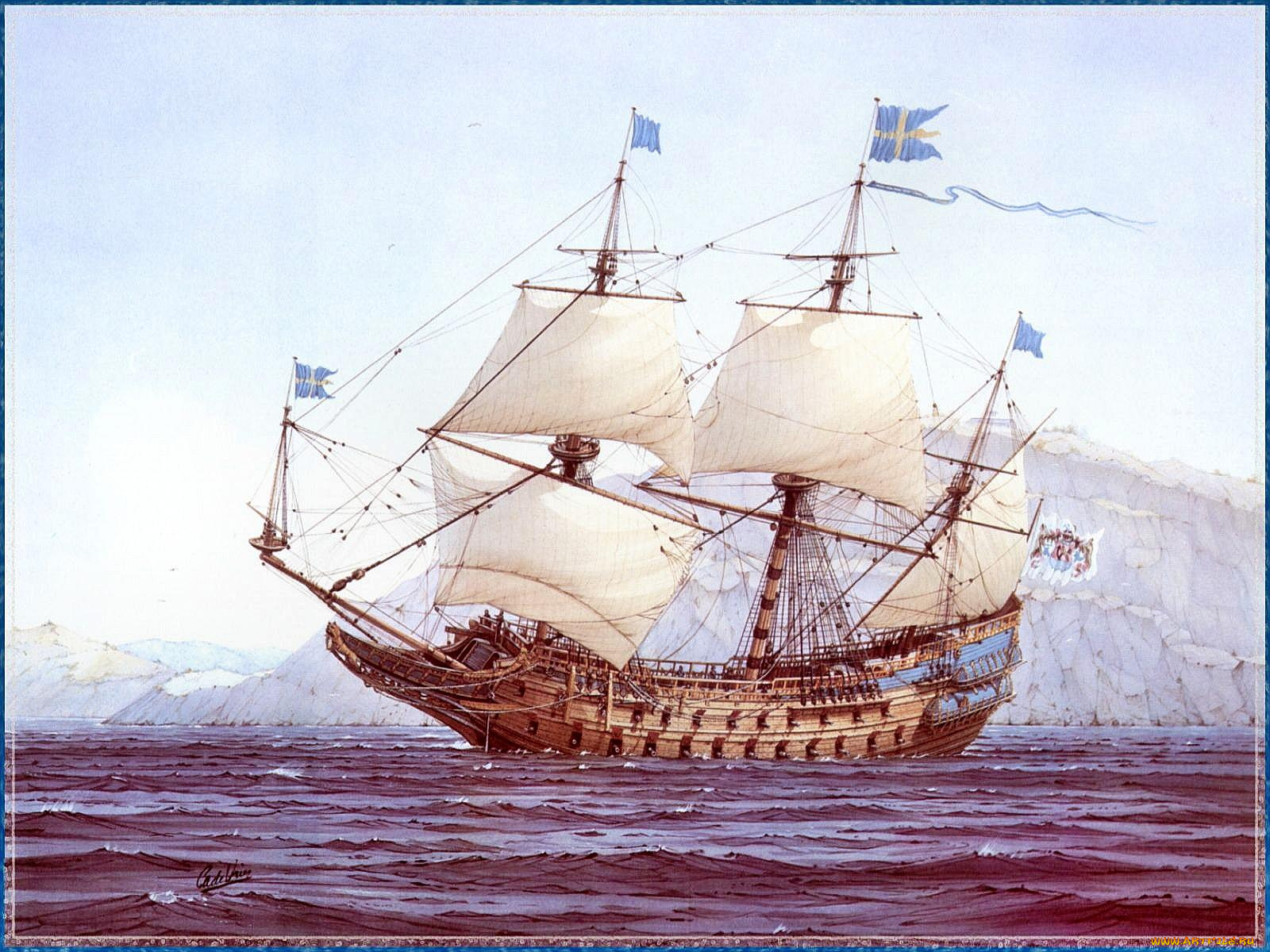 корабли, рисованные