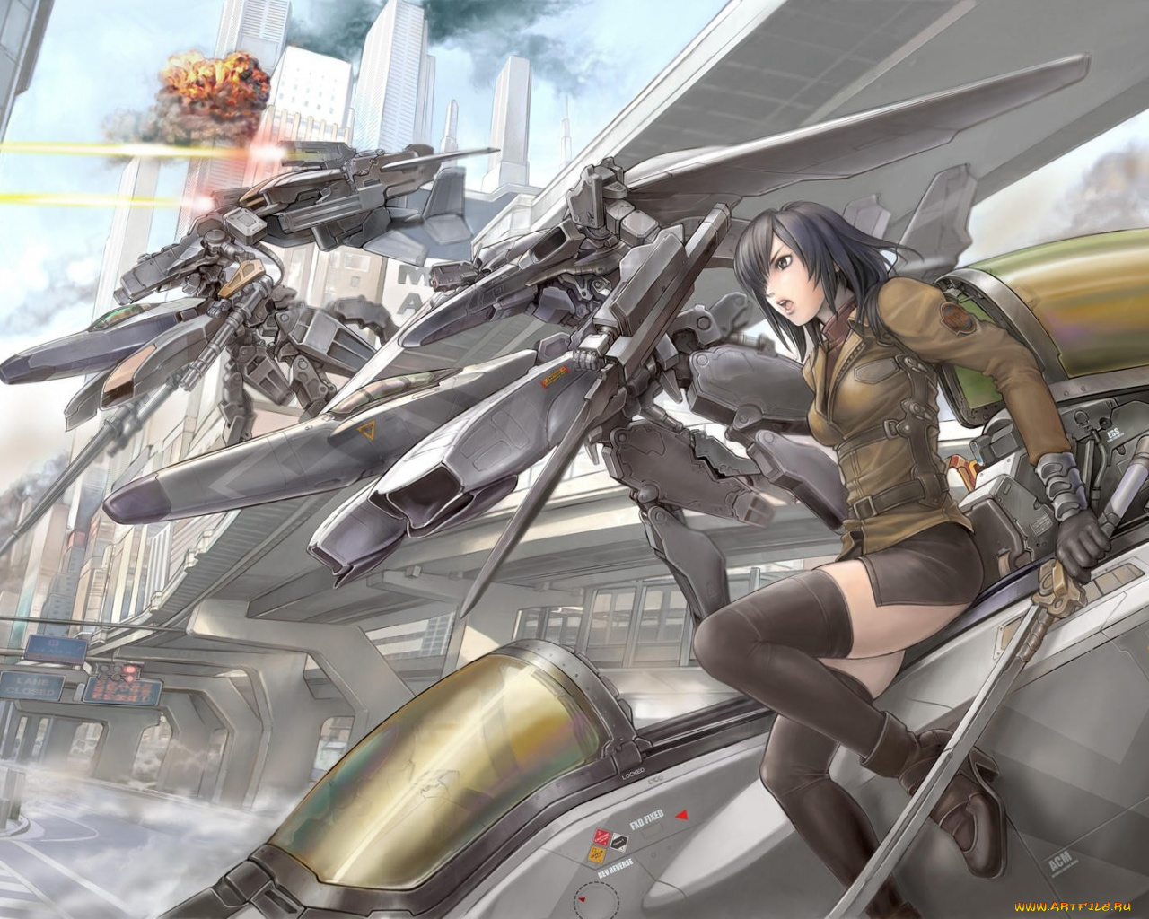 аниме, weapon, blood, technology