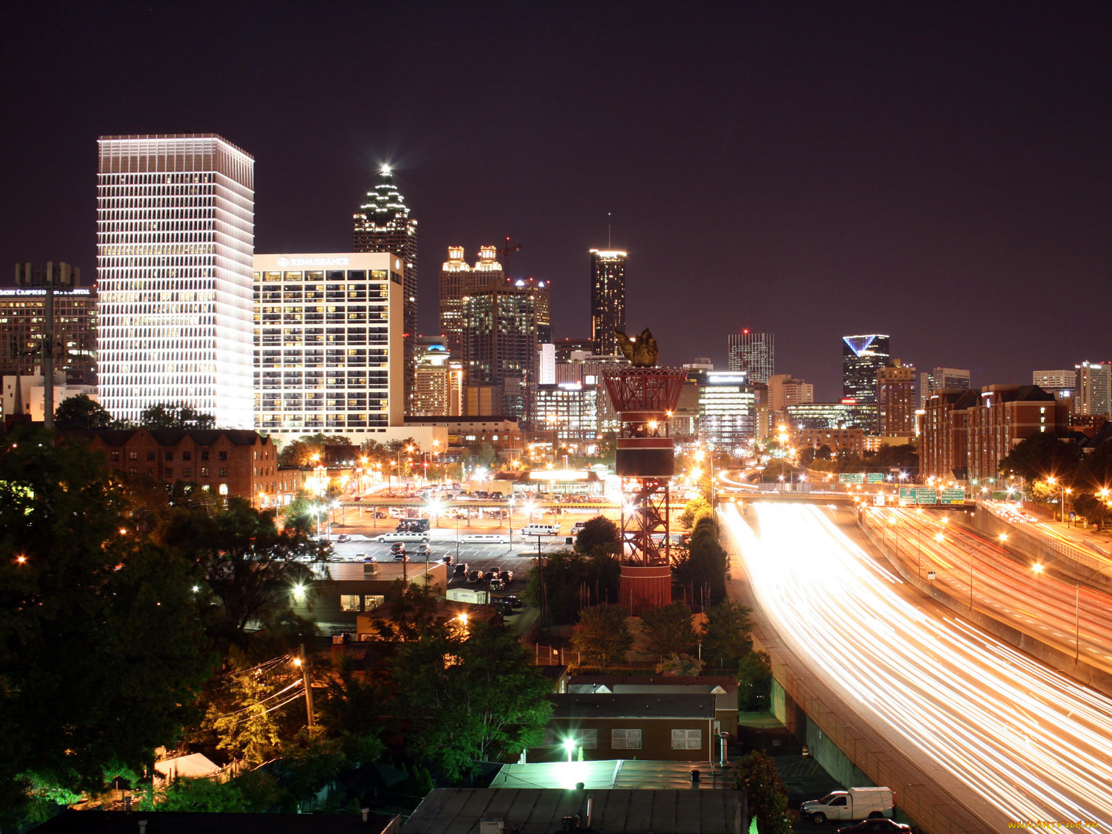 города, огни, ночного, atlanta, georgia