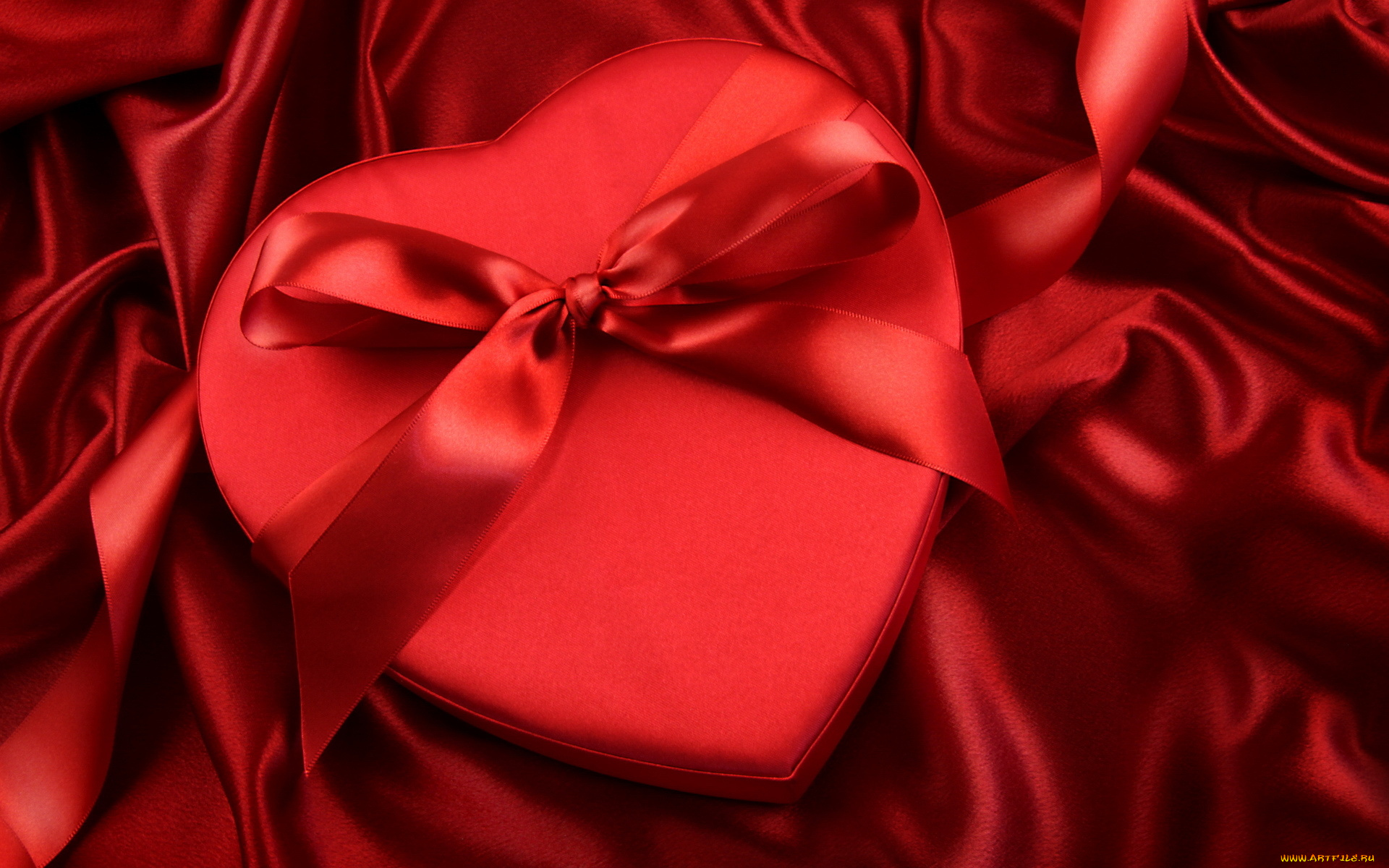 праздничные, день, св, валентина, сердечки, любовь, лента, красный, фон, бантик, сердце, внимание