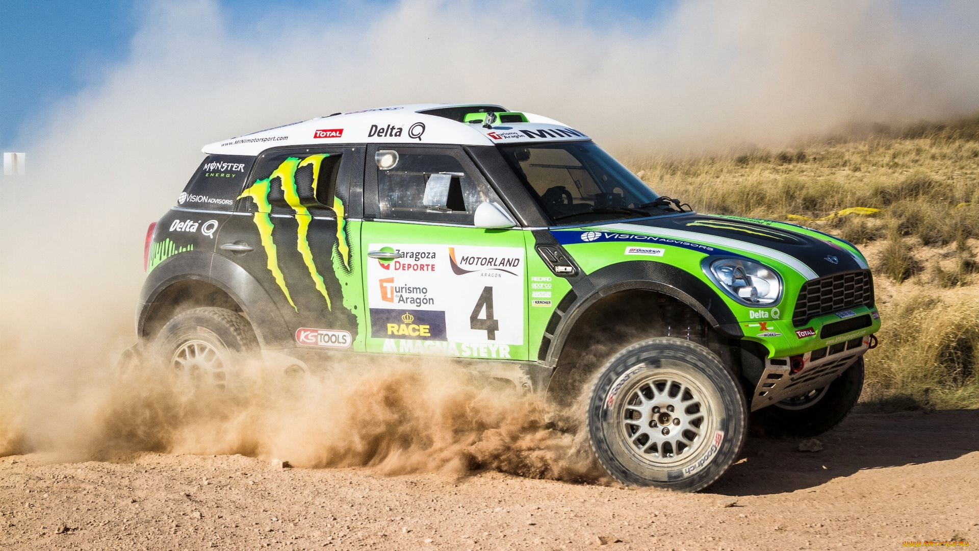 спорт, авторалли, мини, купер, mini, cooper, пыль, зеленый, rally, гонка, x-raid, dakar