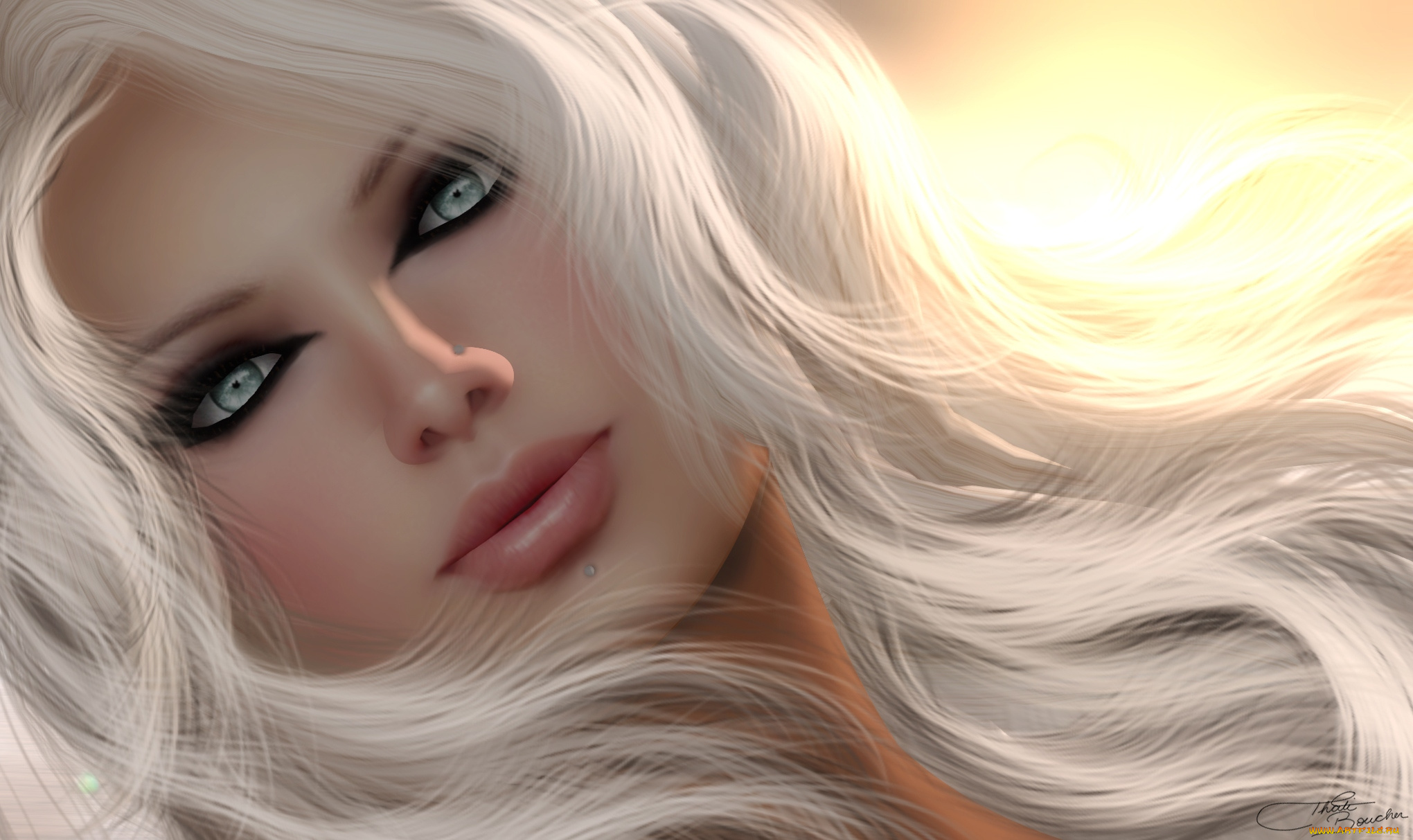 3д, графика, portraits, портрет, блондинка, девушка, лицо, волосы