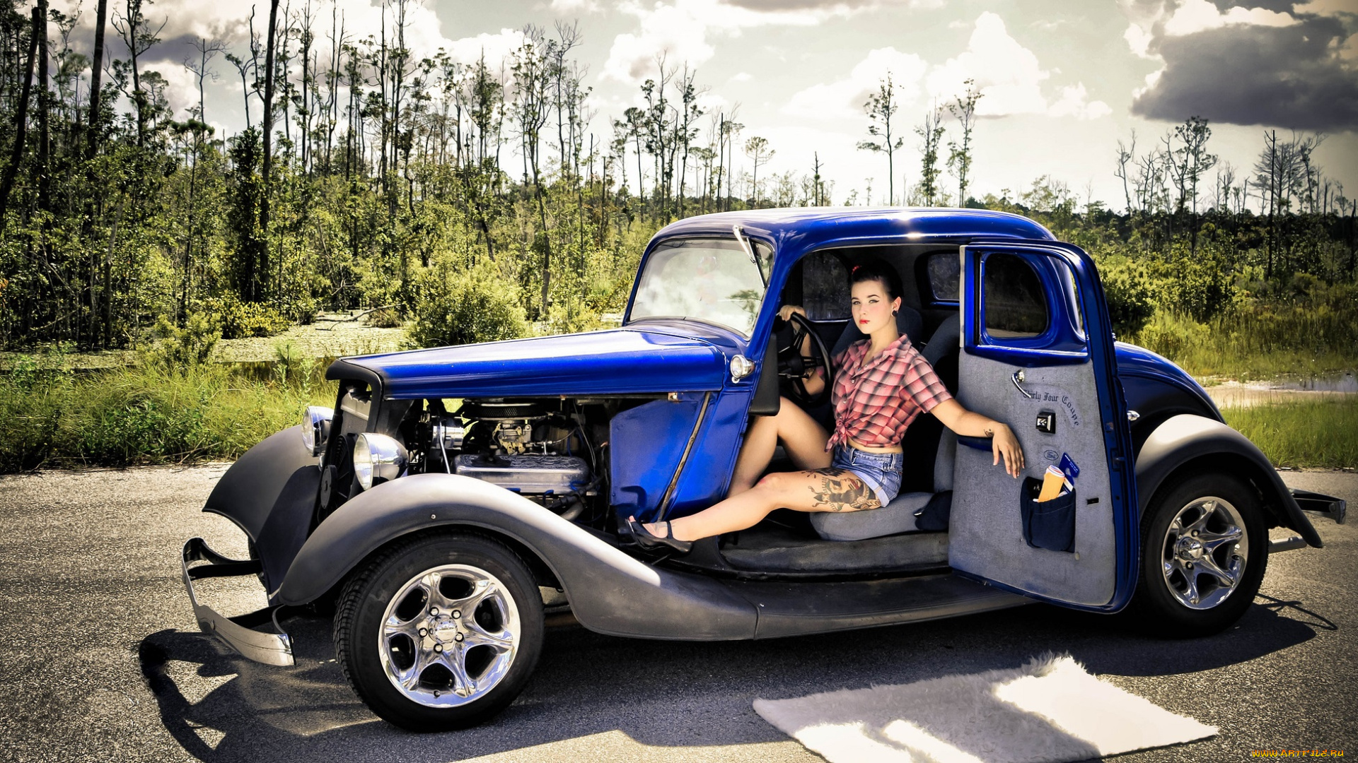 автомобили, авто, с, девушками, девушка, ретро, автомобиль