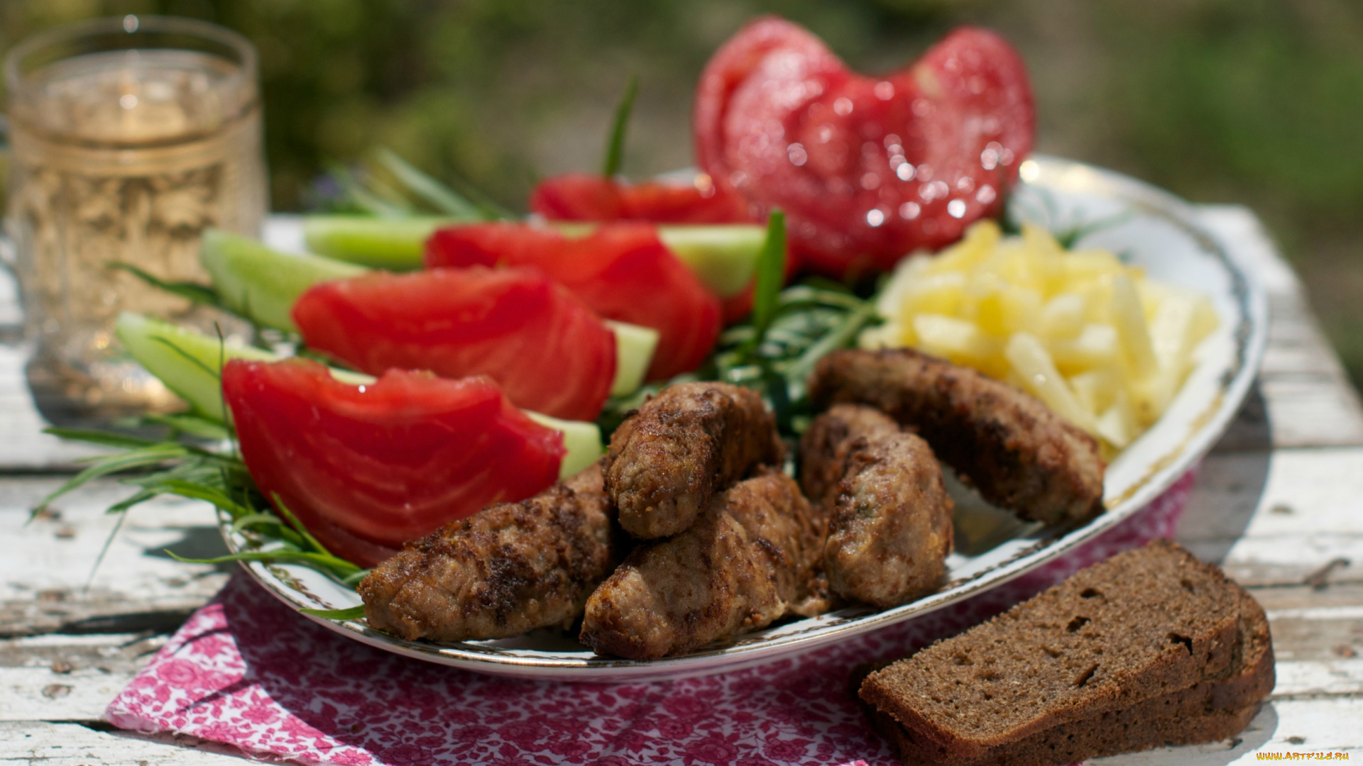 еда, мясные, блюда, домашние, колбаски, помидор