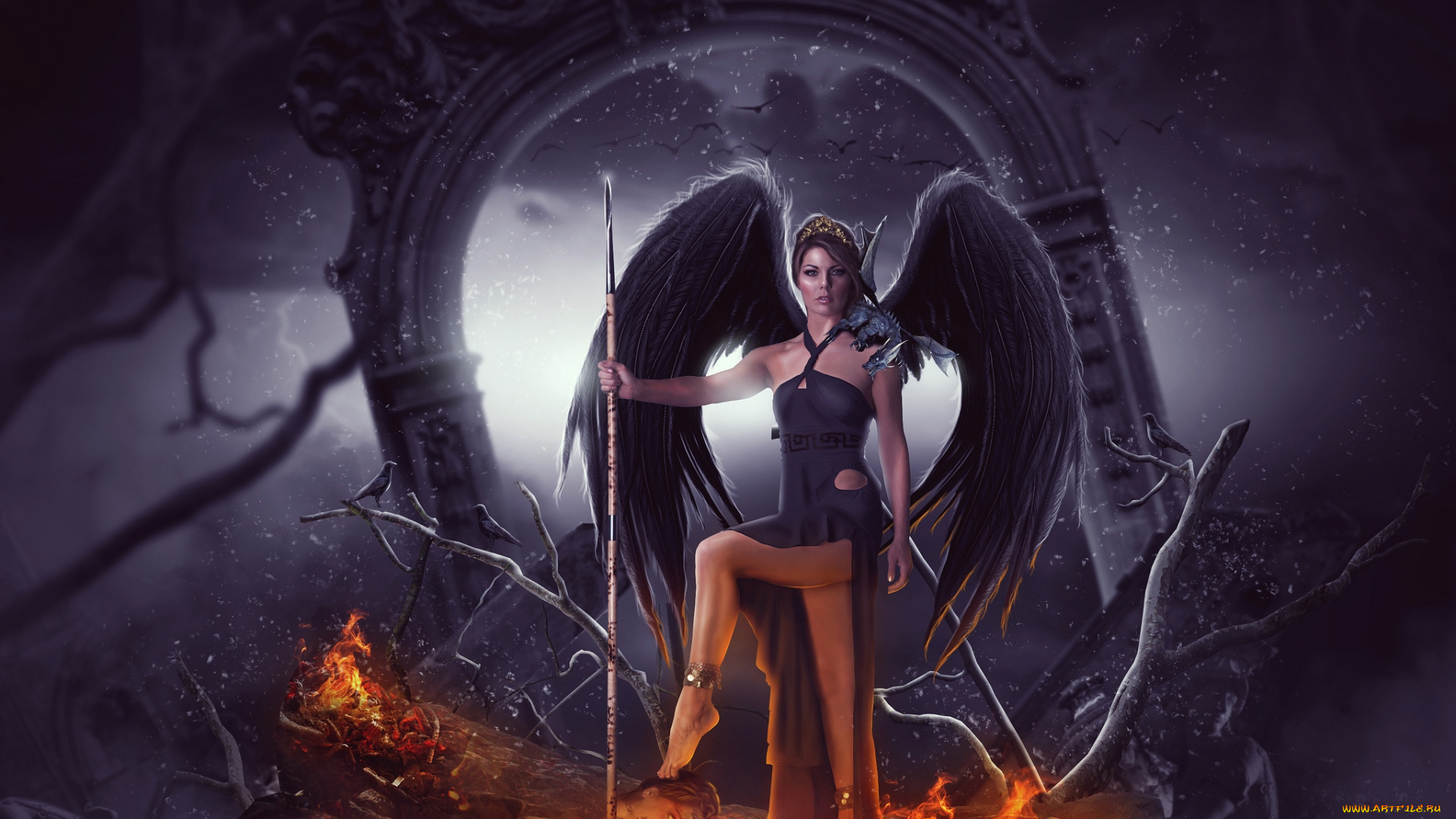 фэнтези, -1фотоарт, дракон, девушка, крылья