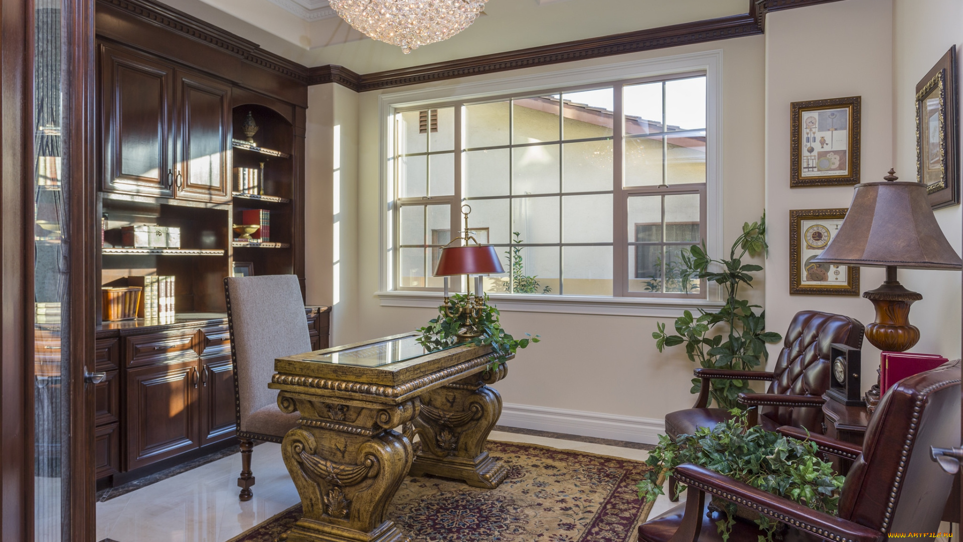 интерьер, кабинет, , библиотека, , офис, книги, стол, кресло