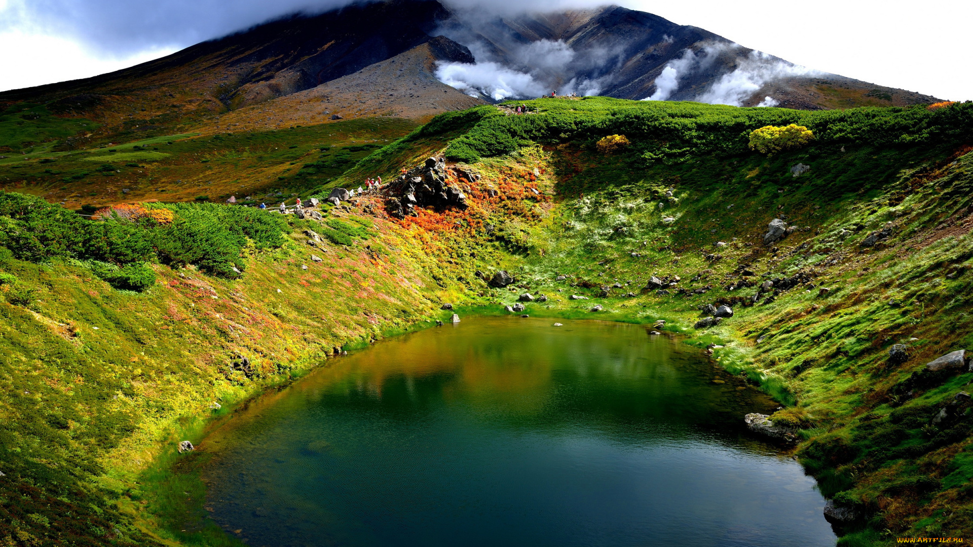 природа, реки, озера, вулкан, озеро, япония, hokkaido