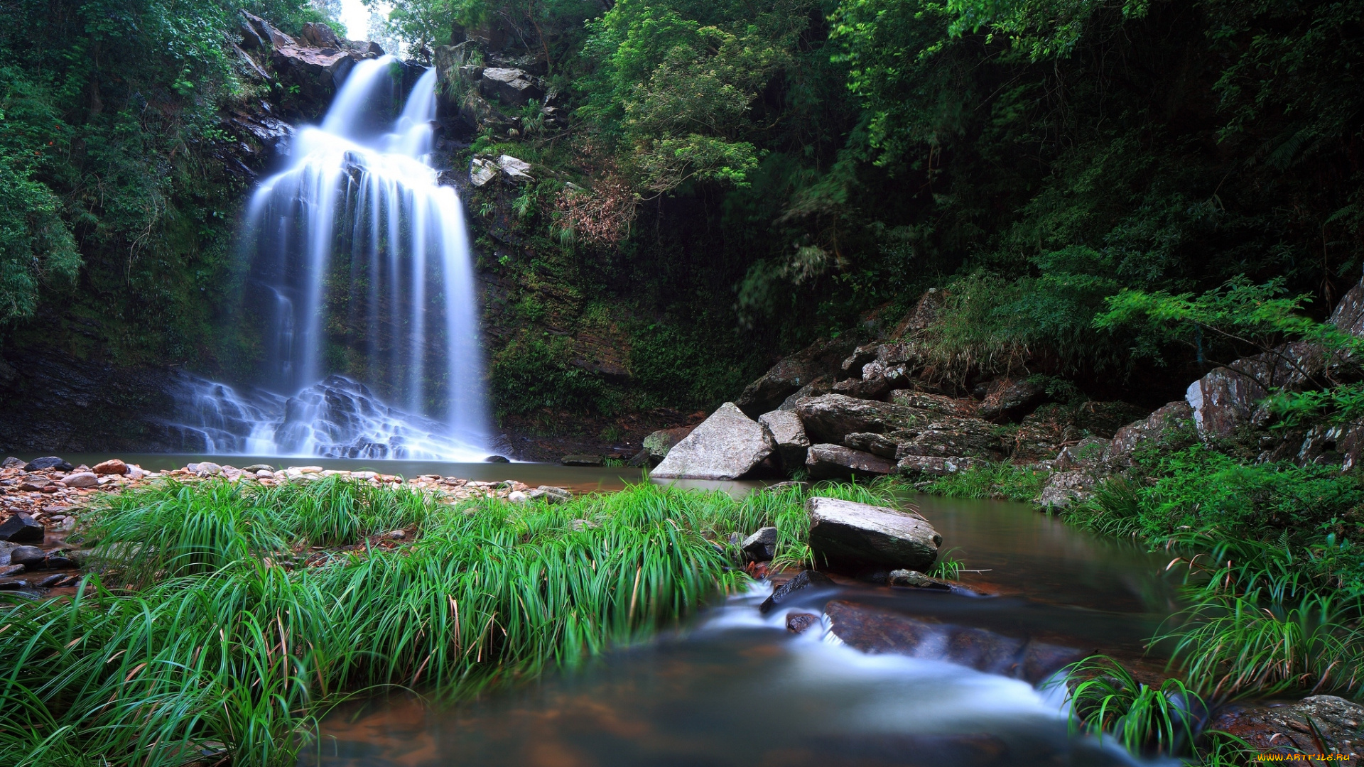 природа, водопады, камни, вода