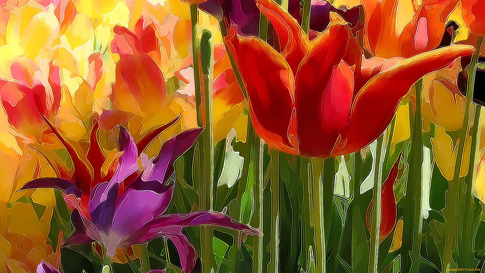 разное, компьютерный, дизайн, тюльпаны, цветы