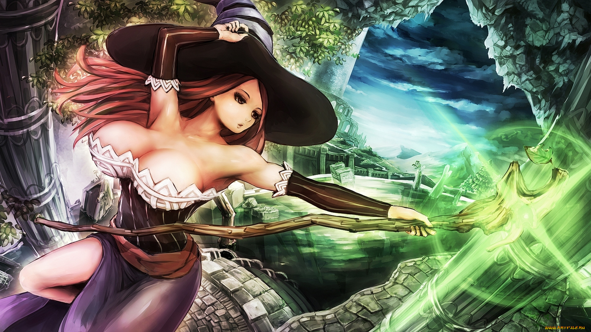 видео, игры, dragon`s, crown, девушка, волшебница, посох, шляпа, магия