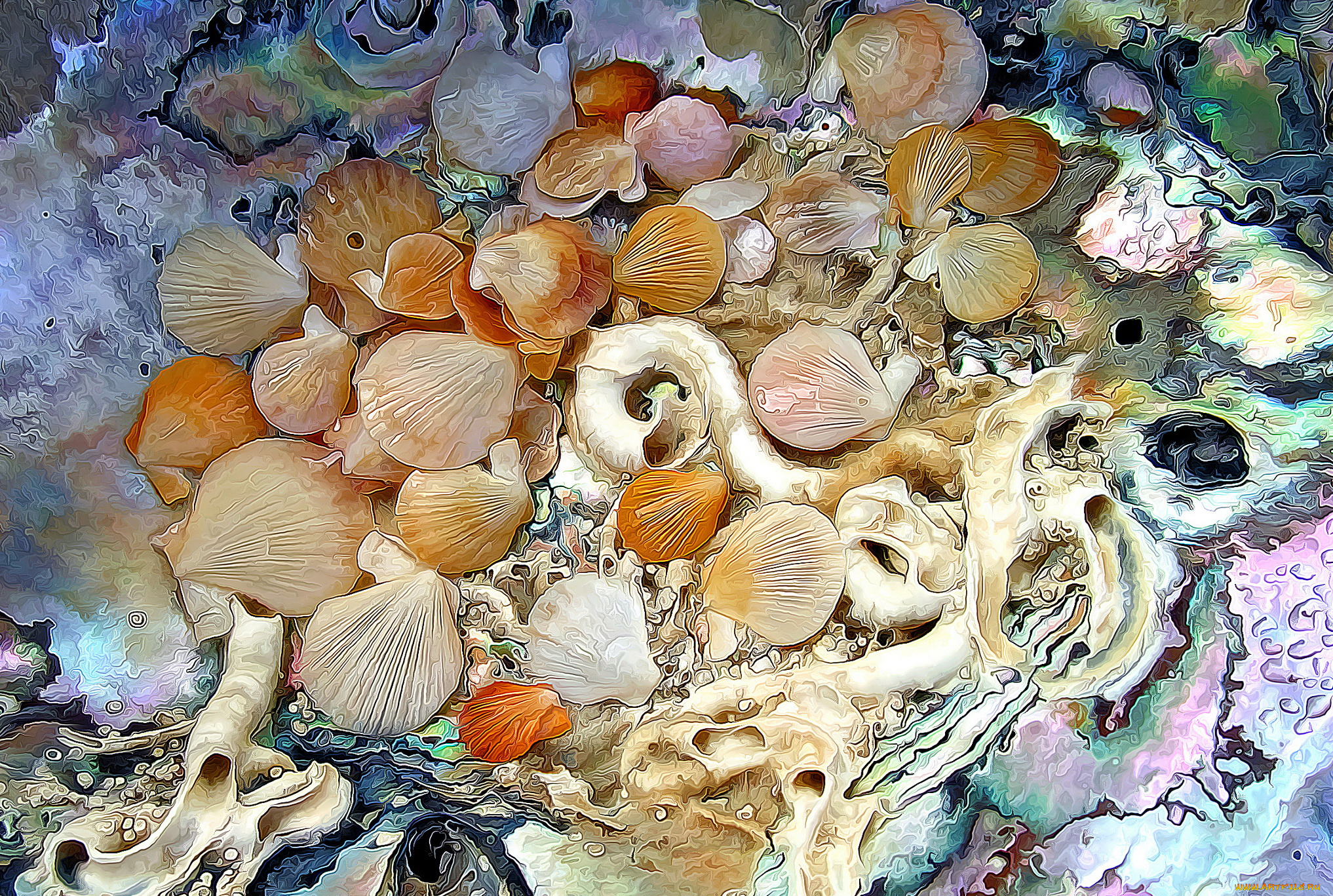 разное, компьютерный, дизайн, море, ракушки