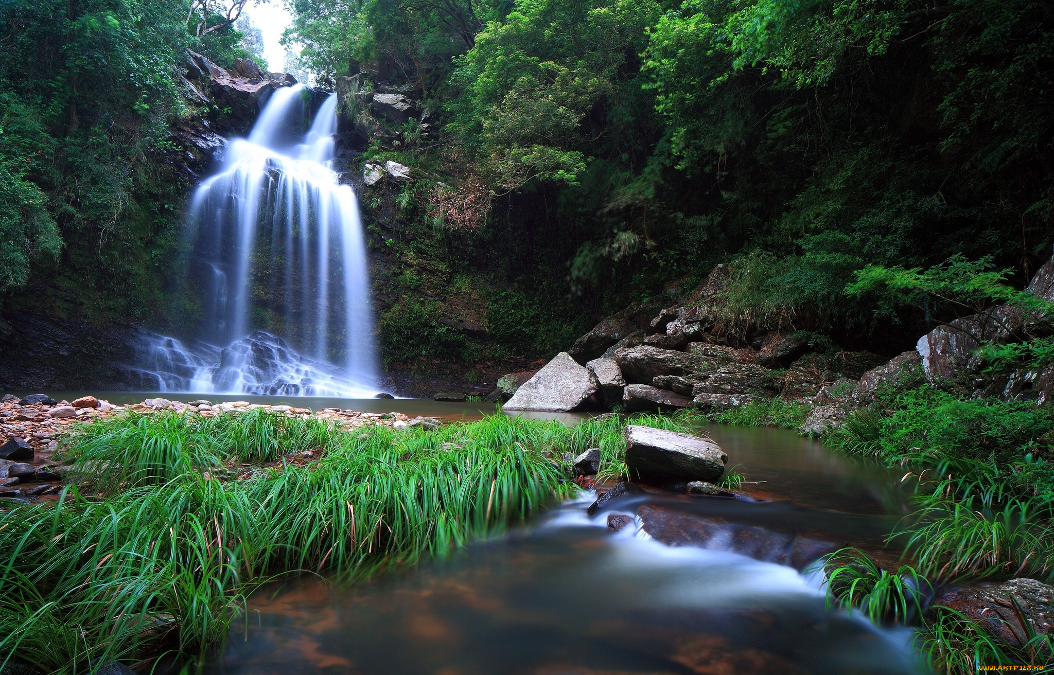природа, водопады, камни, вода