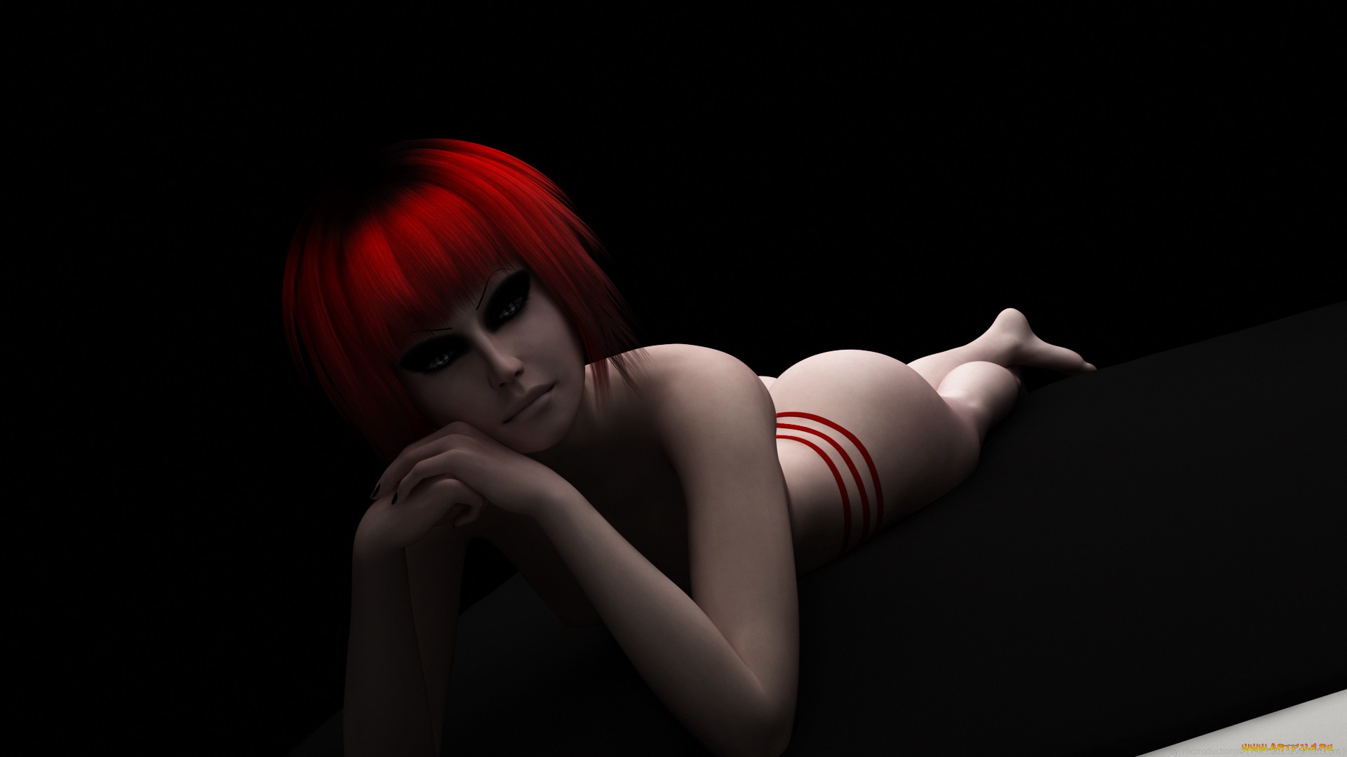 3д, графика, люди, , people, девушка, рыжая, фон, взгляд