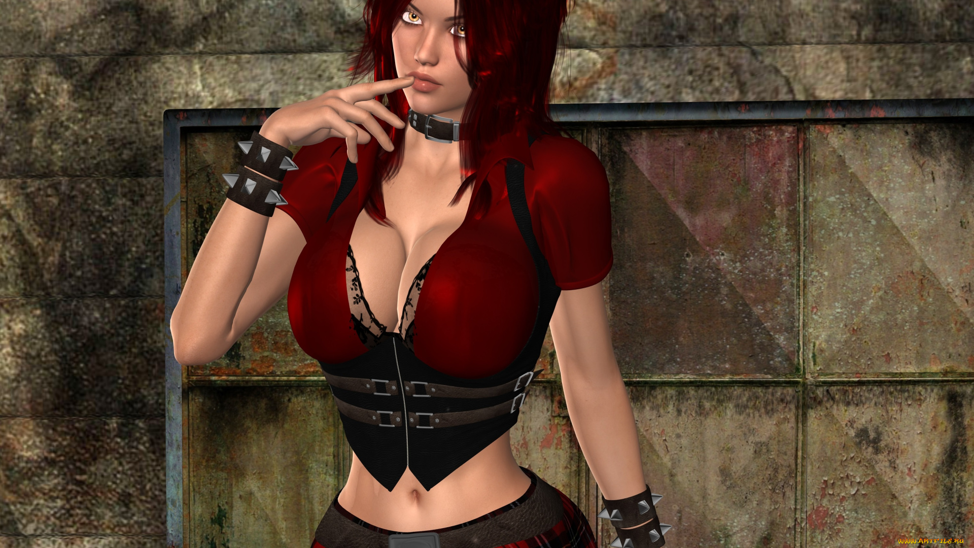 3д, графика, люди, , people, рыжая, фон, взгляд, девушка